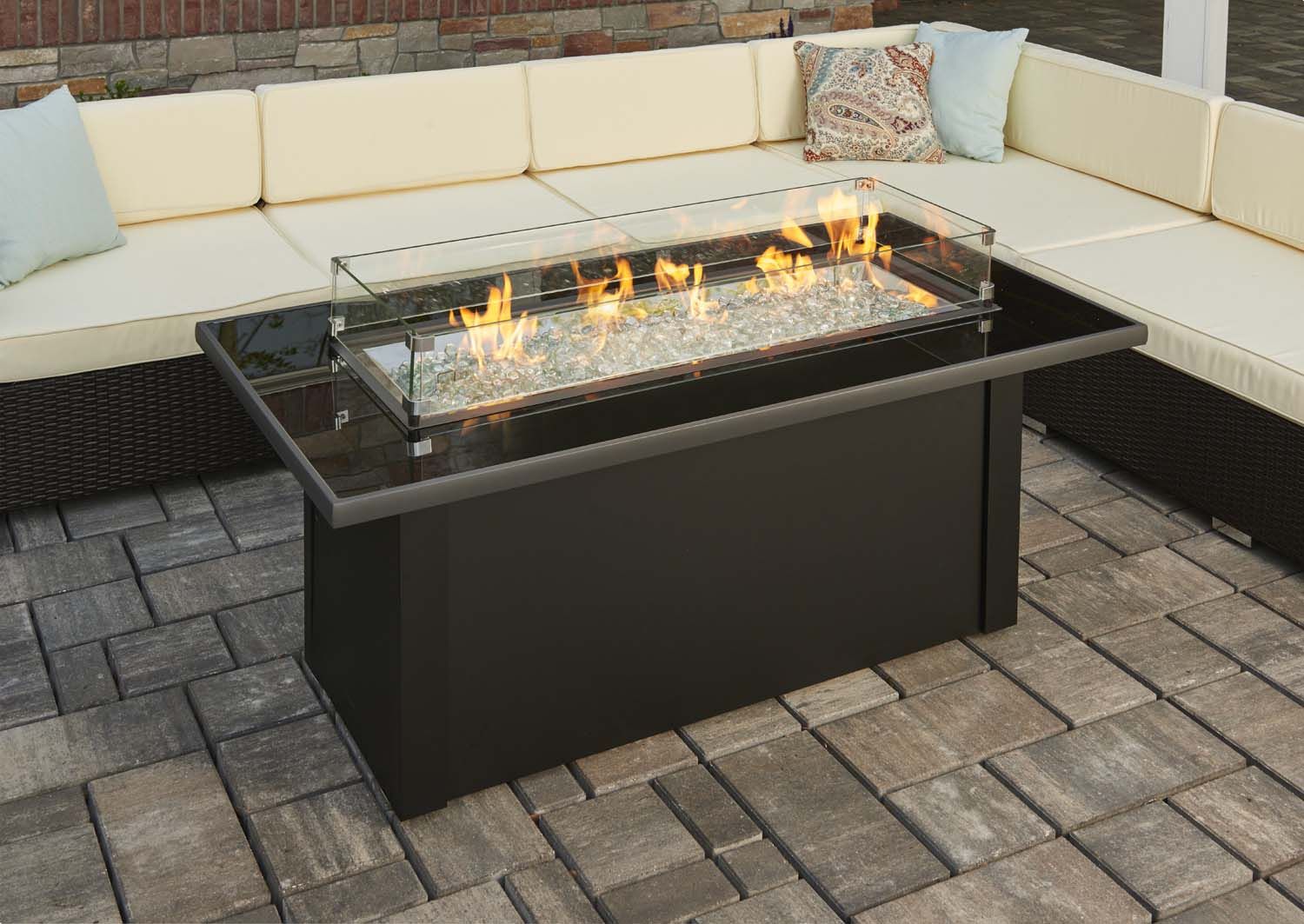 Outdoor GreatRoom Company Monte Carlo 59-Inch Linear Gas Fire Pit Table with 42-Inch Crystal Fire Burner - Black (MCR 1242 BLK K) | Perfect for Patio, Backyard, and Outdoor Entertaining
