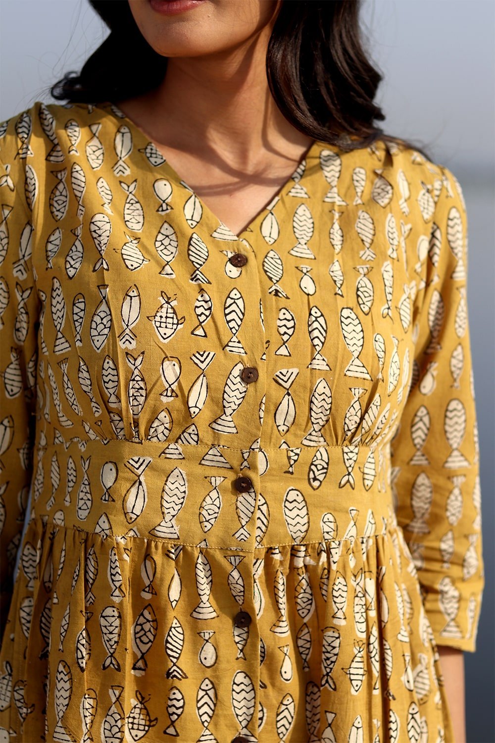 SootiSyahi Women's 'Fish Wave' Floral Print Cotton Maxi Dress - Perfect for Beach Vacations, Summer Outings, and Casual Boho Style