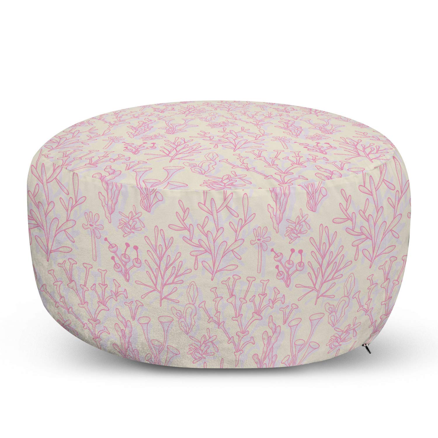 Ambesonne Nautical Ottoman Pouf - Abstract Marine Coral Design Foot Rest with Removable Cover | Soft Decorative Pouf for Living Room, Bedroom & Nursery | Coastal Home Decor in Eggshell Pale Pink | Perfect for Relaxing, Reading & Adding Boho Style
