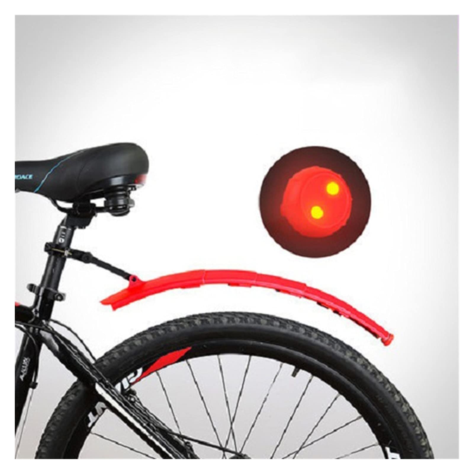 TOMYEUS 2PCS Mountain Bike Fenders Set - Front & Rear Mud Guards with Taillight, Foldable Bicycle Mudguard for Road & Trail Cycling - 7 Color Options (Red) - Perfect for Commuting, Off-Road Adventures & Wet Weather Protection