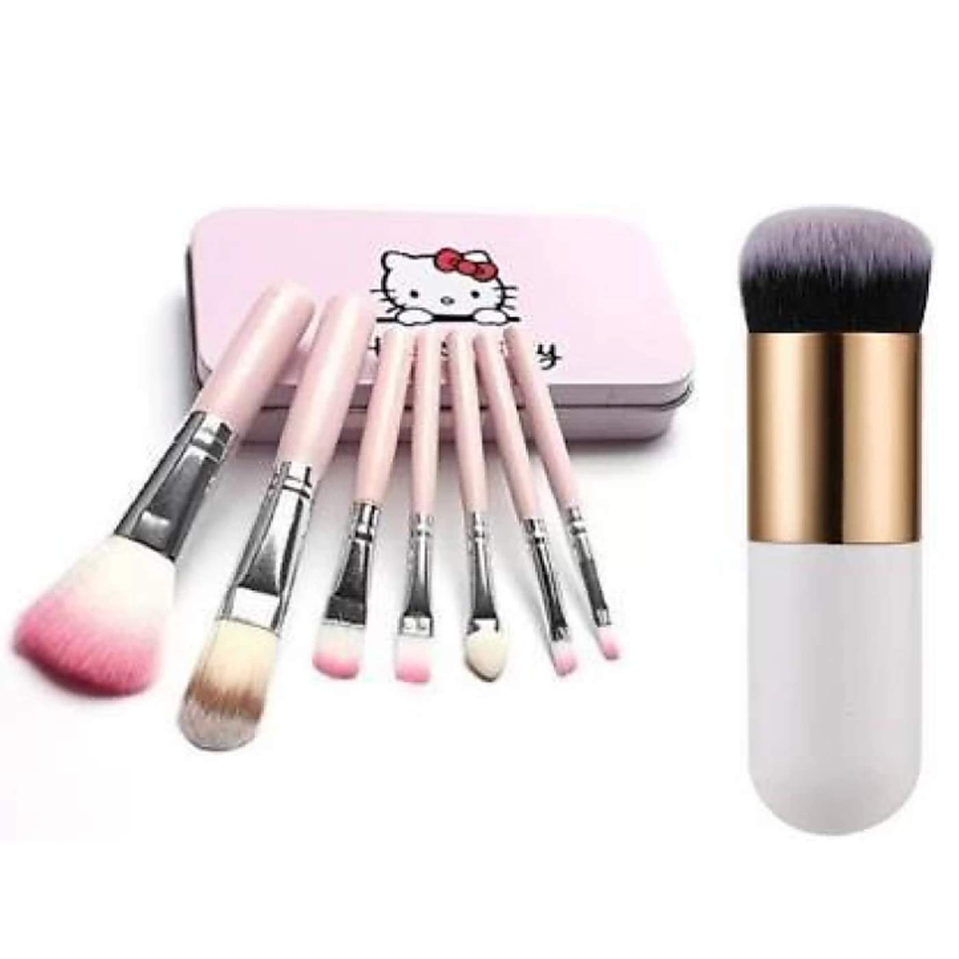 Hello Kitty Pink Makeup Brush Set - 2 Piece Round Foundation Brush for Blending & Contouring | Cute Kawaii Cosmetic Brushes for Makeup Lovers & Gift Ideas