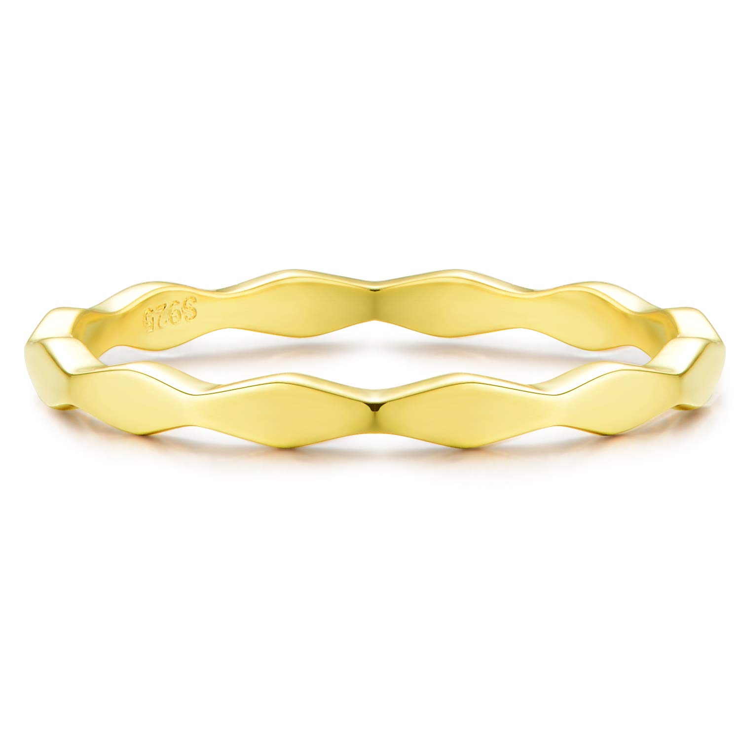 BLOSSOM & HUE Milgrain Stacking Ring - 14K Gold Plated Sterling Silver Dainty Diamond Shape Wedding Band, Minimalist Stackable Rings for Women, Hypoallergenic Jewelry Gift for Her - Perfect for Everyday Wear, Anniversary & Valentine's Day