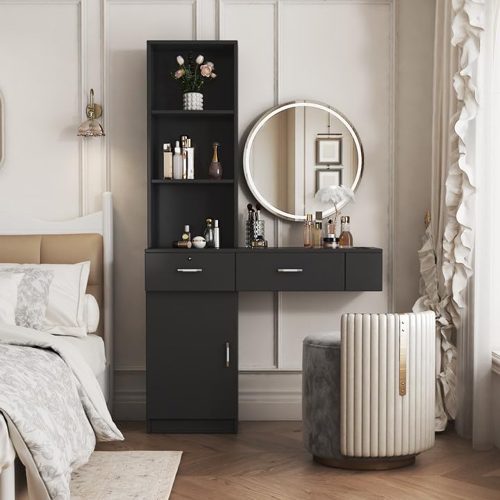 Wall Mounted Salon Storage Cabinet - 3 Compartments, 2 Drawers & 1 Bottom Cabinet for Hair Stylist Tools | Professional Beauty Salon Organization | Perfect for Barbershops, Home Salons & Cosmetology Stations (Black)