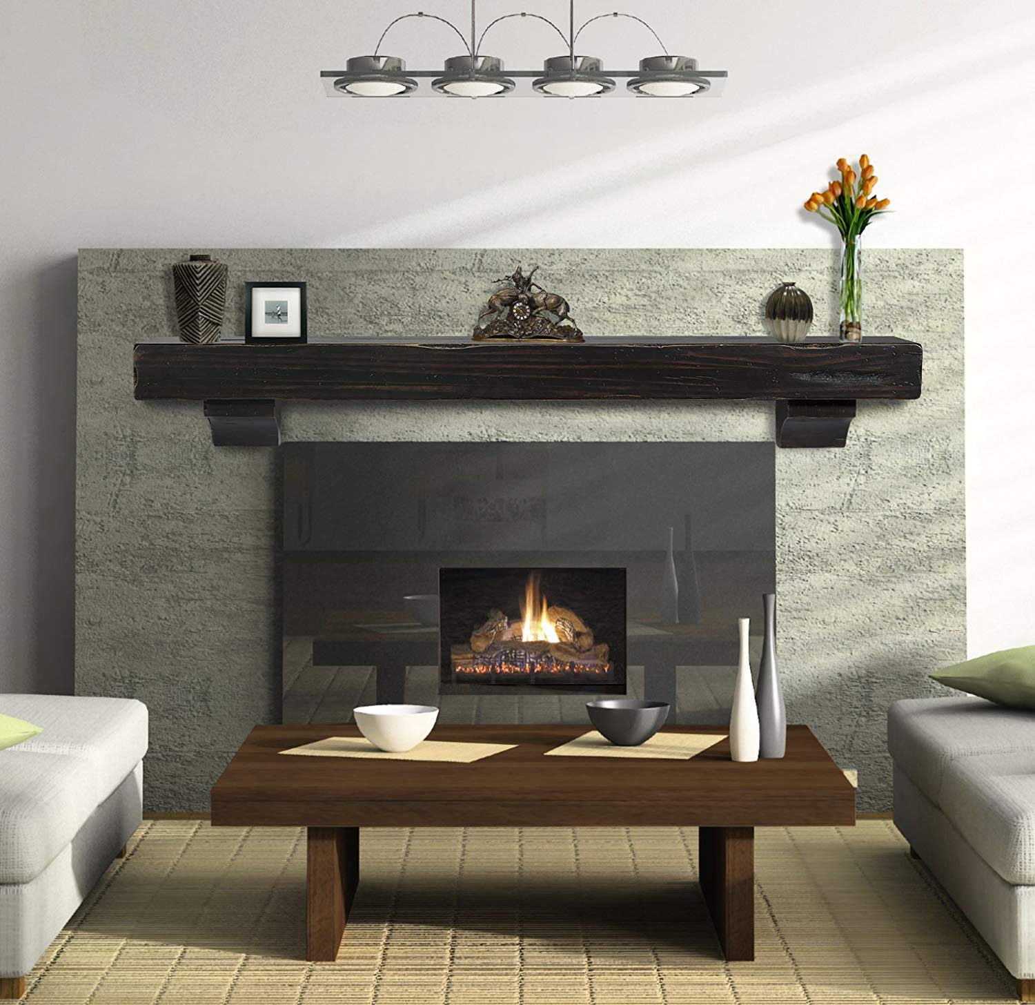 Pearl Mantels 412-72-20 The Shenandoah 72-Inch Wooden Shelf/Mantel - Espresso Rustic Distressed Finish - Perfect for Fireplace Mantel Decor, Living Room, Bedroom & Farmhouse Style Home Decor