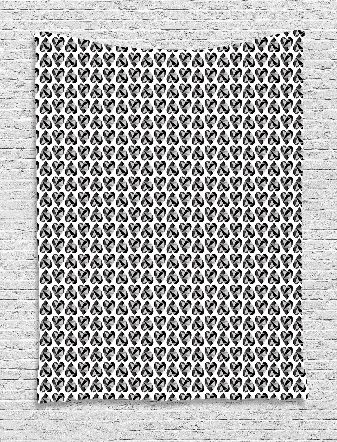 Ambesonne Geometric Hearts Tapestry Wall Hanging - Modern Polygonal Love Pattern Decor for Bedroom, Living Room, Dorm - 60x80 Inches Grey White - Perfect for Boho Home Decor & Teen Girl Room Aesthetics