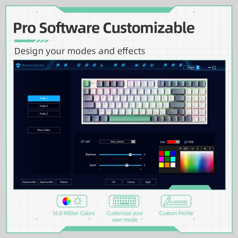 Machenike RGB Mechanical Gaming Keyboard - 94 Keys, Hot-Swap, PBT KeyCaps for PC Gamers