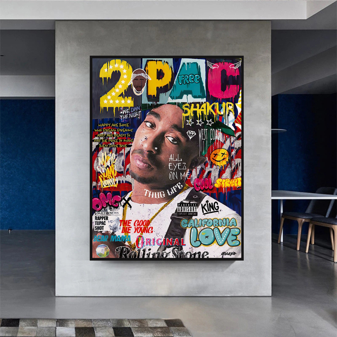 Tupac Rapper Canvas Wall Art - Unique & Vibrant Hip Hop Decor for Bedroom, Living Room & Office - Music Lover Gift Idea