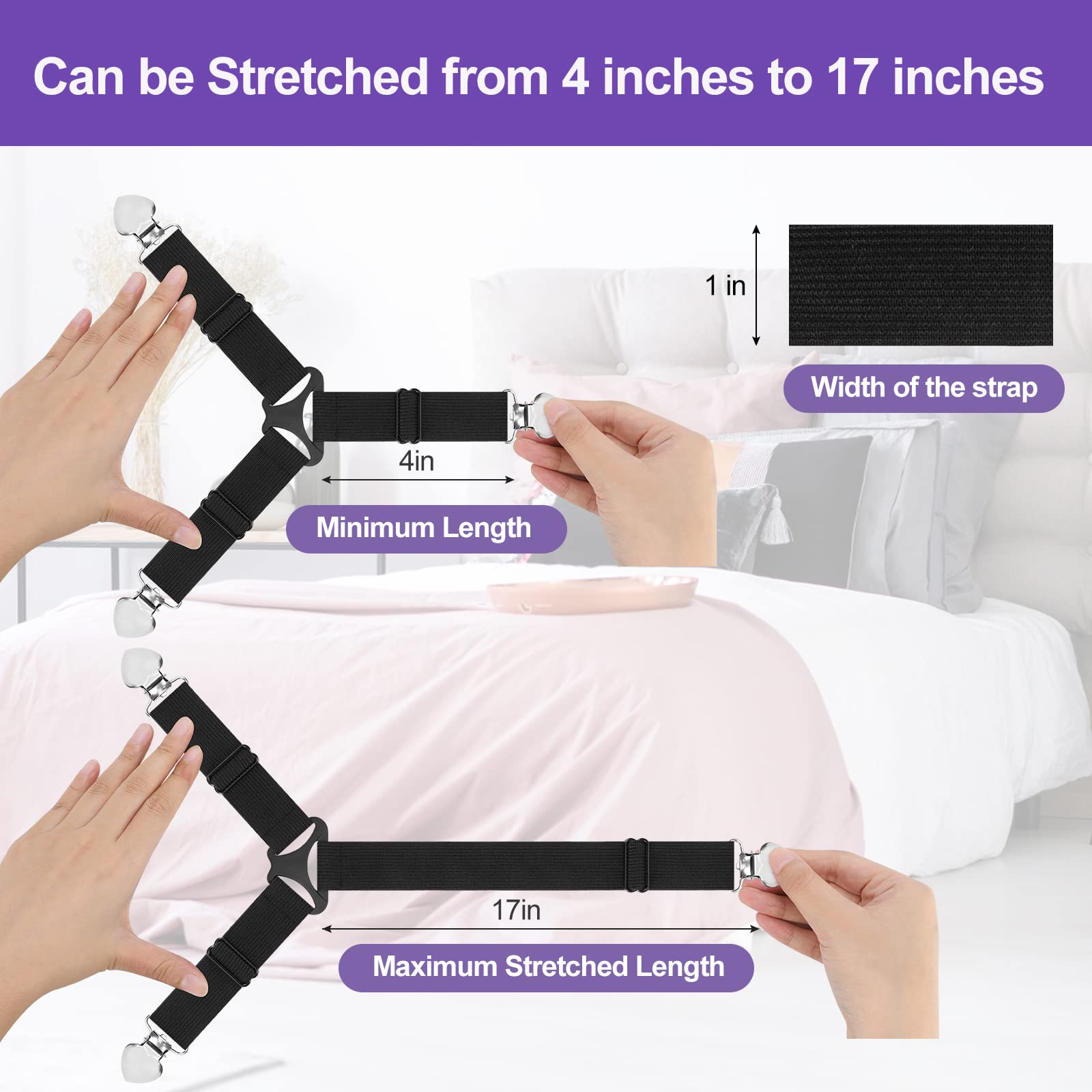 **Bed Sheet Fasteners - 4PCS Triangle Sheet Straps, 3-Way Fitted Mattress Clips for Secure Hold - Perfect for Bedding Sheets, Mattress Covers & Sofa Cushions - Keep Sheets Tight & Wrinkle-Free (Ideal for Home, Hotel, Dorm, RV Use)**