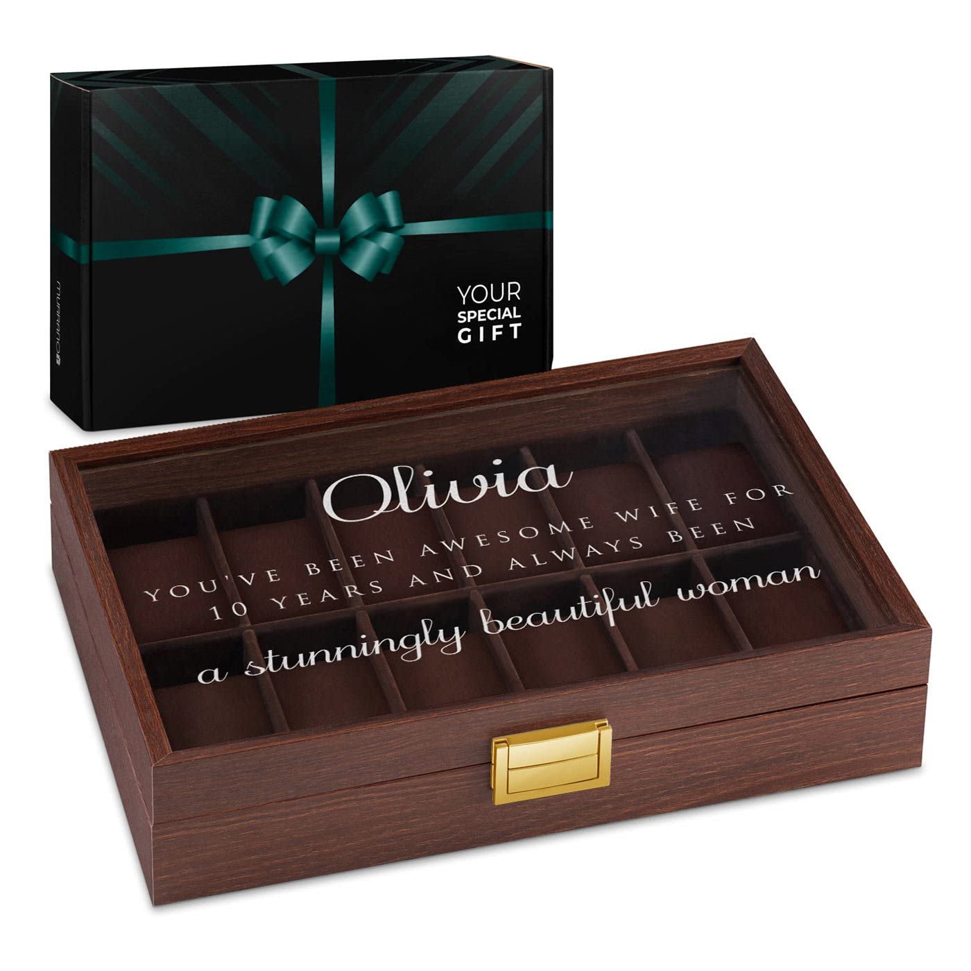 Luxury Maverton Engraved Watch Box for Women - 12 Slot Decorative Watch Display Holder - Elegant Jewelry Storage Organizer for Her - Perfect Birthday Gift for Mom, Wife & Special Ladies - Ideal for Home Decor, Jewelry Organization & Gift Giving