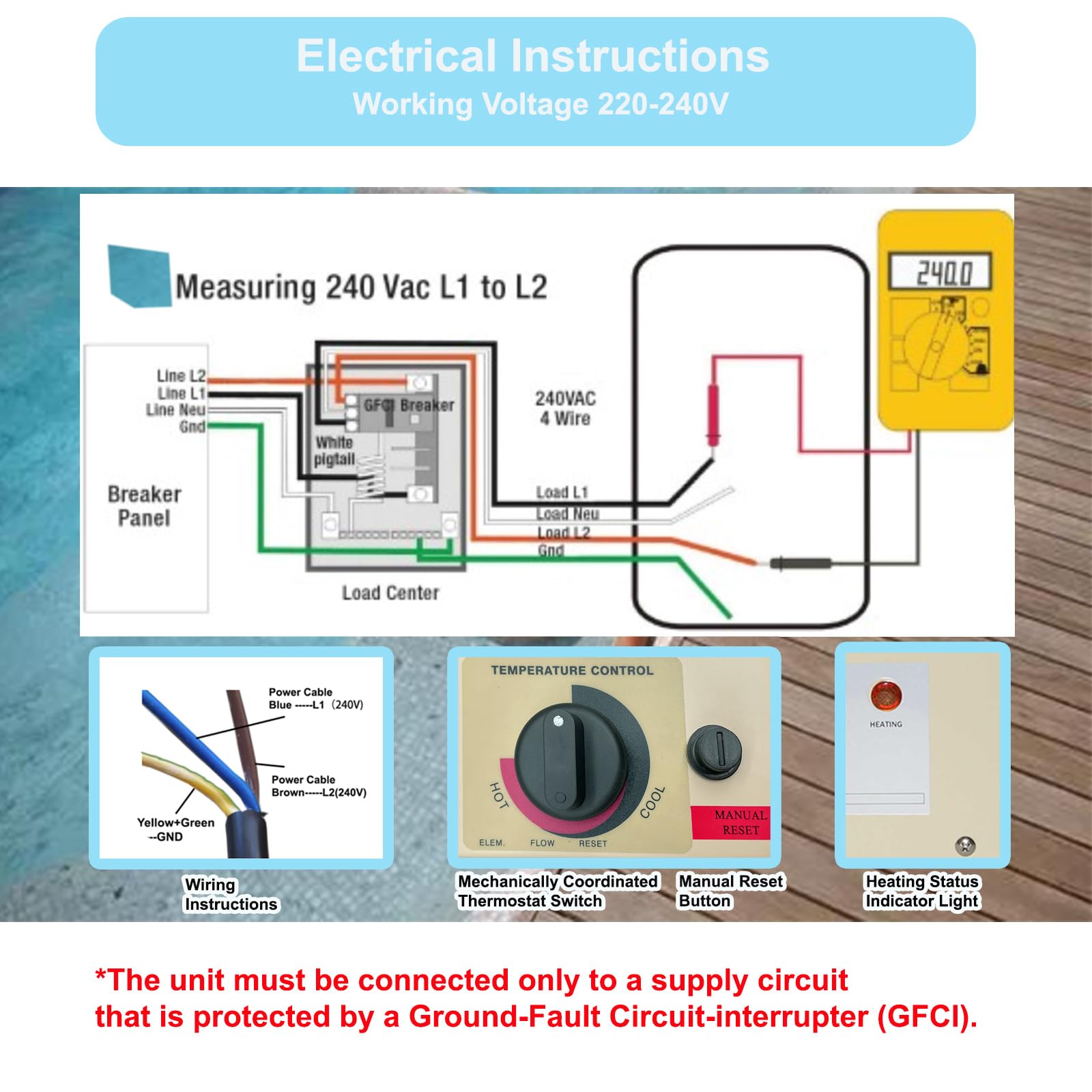 220V 3KW Electric Pool Heater with Digital Thermostat & Touch Display - Energy Efficient Swimming Pool Water Heater for Spas, Bathtubs, Inground & Above Ground Pools - Perfect for Backyard, Vacation Homes & Resorts