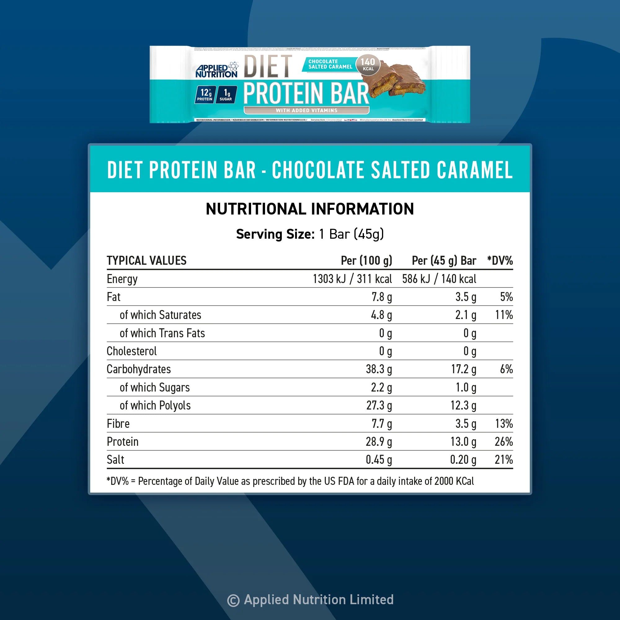 Applied Nutrition Diet Protein Bar - 12 Pack, 45g Each | Low Calorie, High Protein Snack for Weight Loss & Muscle Recovery | Perfect for Gym, Work & On-the-Go Nutrition