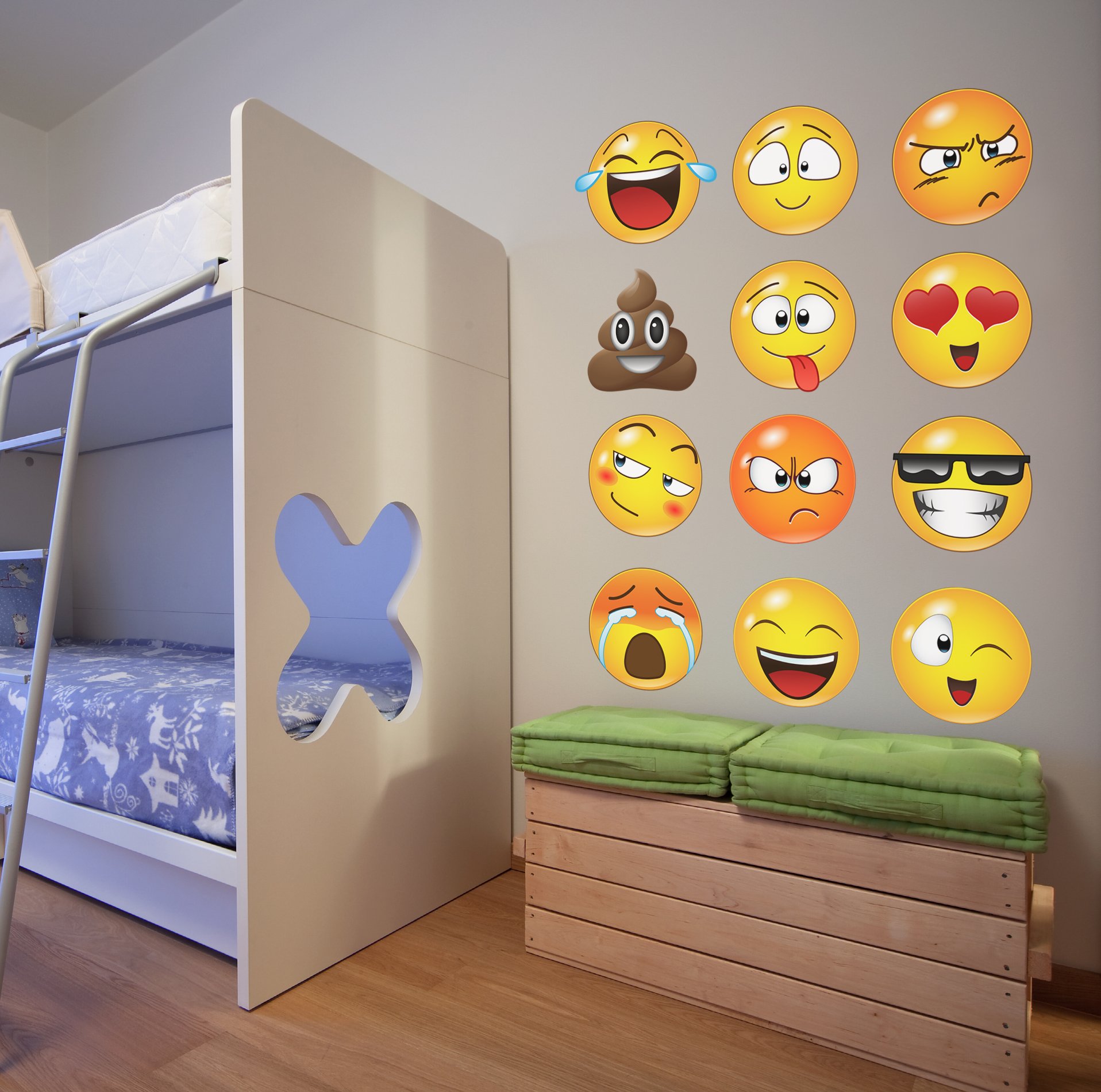 Emoticon Smiling Faces Wall Decal Stickers - 20 Inch Peel and Stick Vinyl Art for Home, Office & Nursery Decor - Fun Room Decoration for Kids Bedroom, Classroom or Party