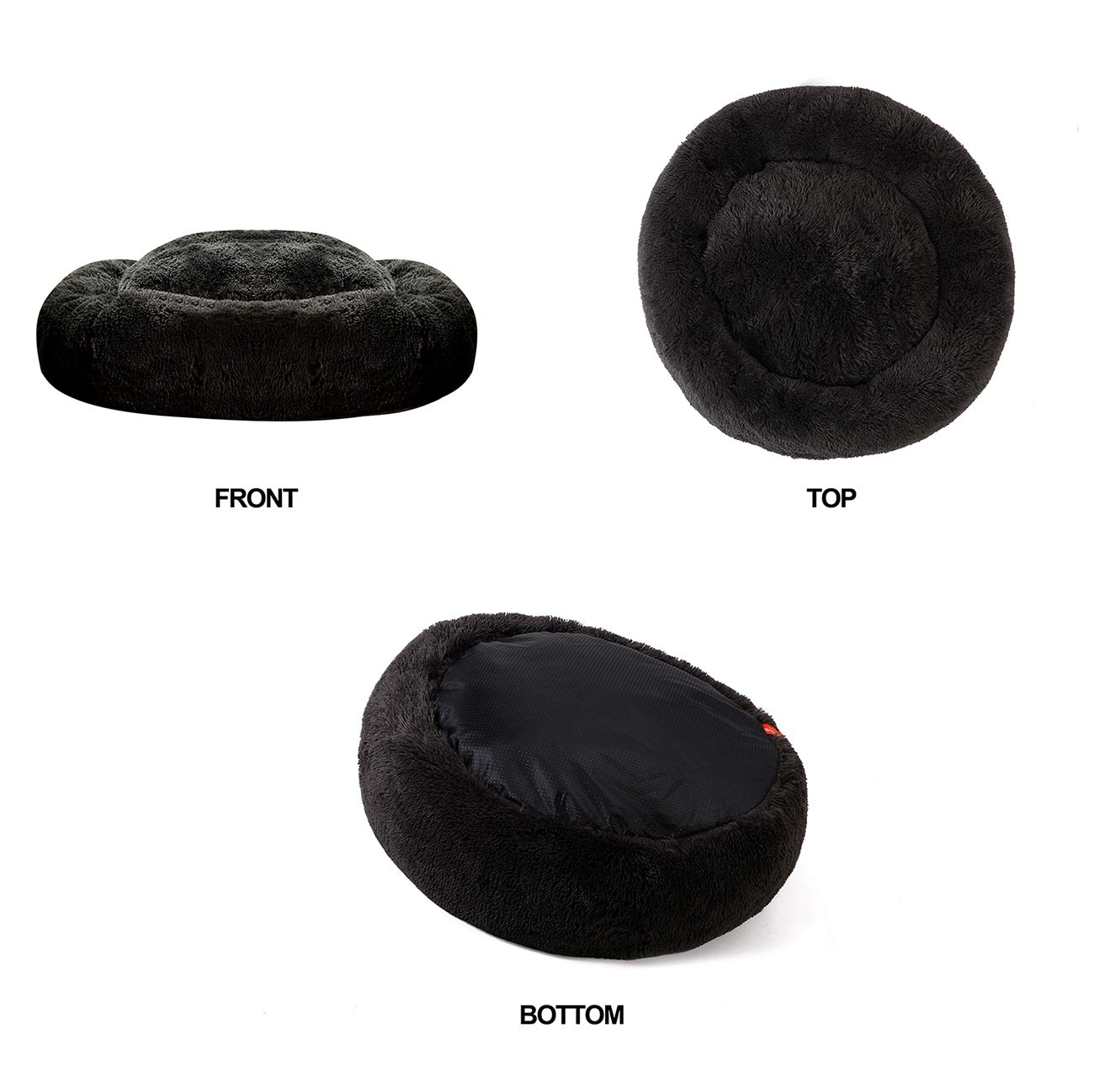 Washable Donut Dog Bed for Medium & Large Dogs - Fluffy Round Calming Cuddler Pet Bed with Faux Fur, Also Perfect for Small Cats | Cozy Sleeping Spot for Pets in Living Room or Bedroom