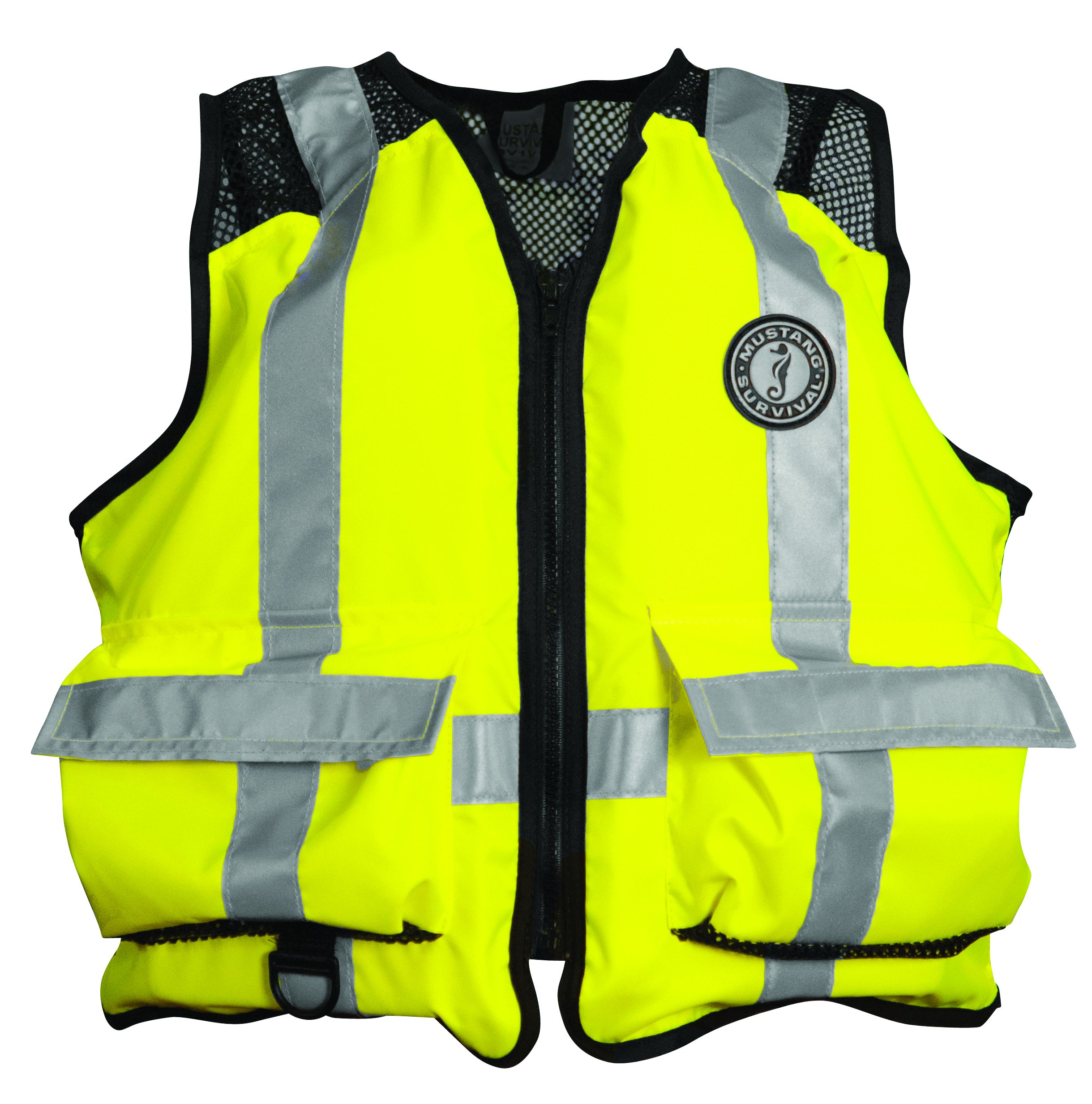 MUSTANG SURVIVAL ANSI Approved Industrial Safety Mesh Vest for Construction, Fishing & Outdoor Work - High Visibility Reflective Work Vest