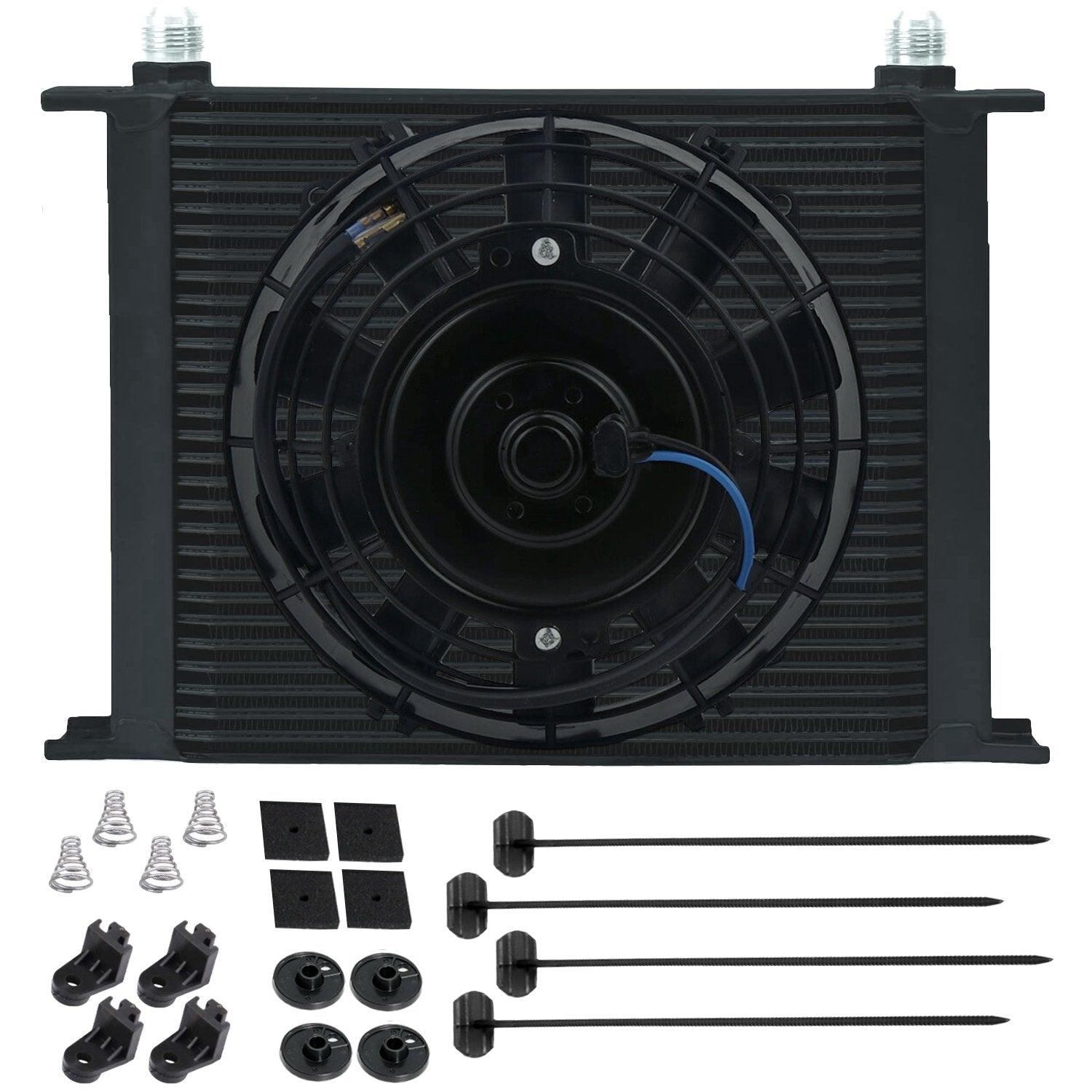 30 Row 6 8 10 AN Hose Engine Transmission Oil Cooler Electric Fan Kit - High Performance Cooling Solution for Racing, Off-Road & Daily Driving Vehicles