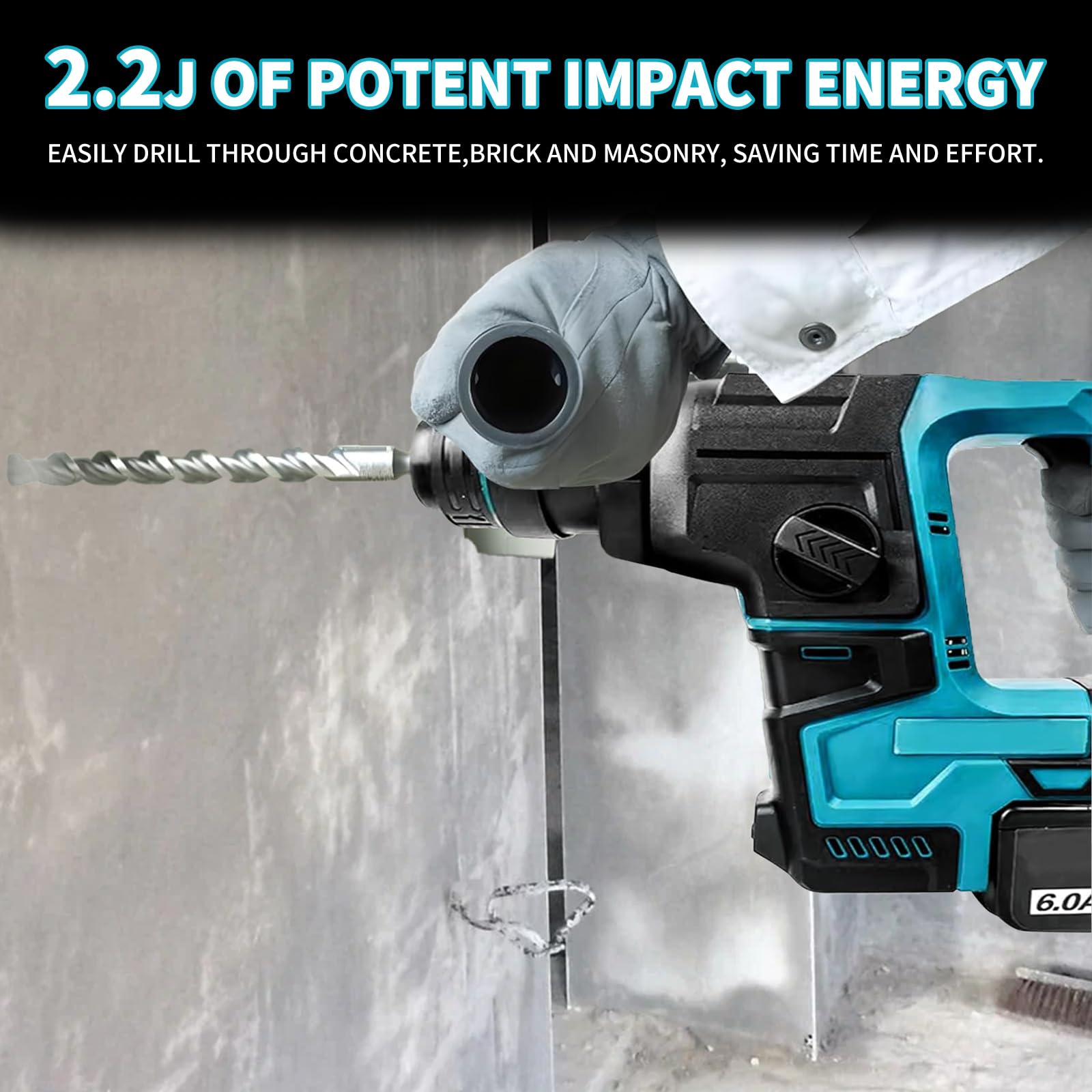 Cordless Rotary Hammer Drill - Brushless SDS Hammer Drill Set with 5 Drill Bits, 1400 RPM, 4200 BPM, Safety Clutch | Perfect for Concrete Drilling, Masonry Work & Demolition (Battery Not Included)