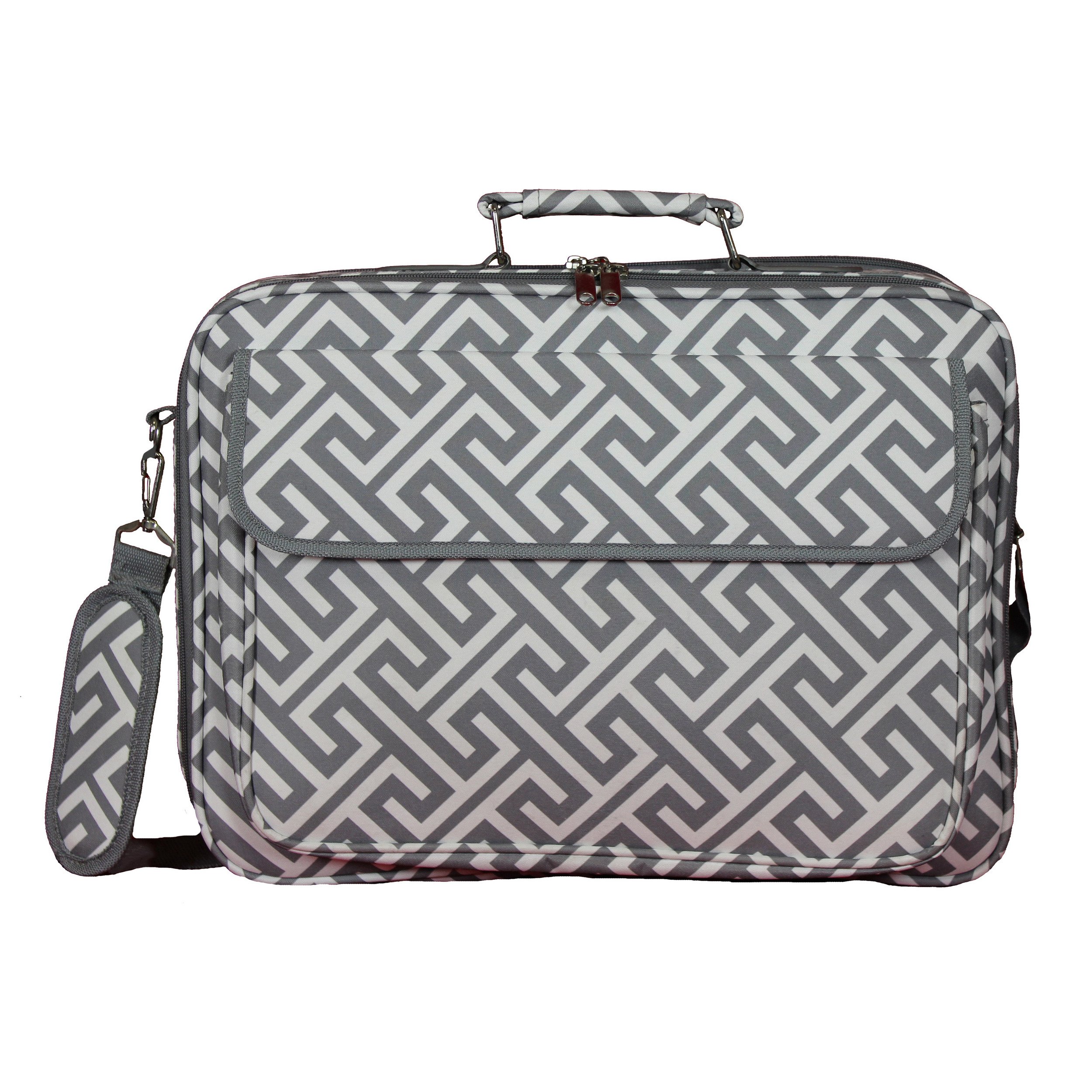 17-inch Laptop Sleeve Case with Greek Key Pattern in Grey & White - Lightweight Protective Travel Cover for MacBook Pro, Dell XPS, HP Envy - Perfect for Business Trips, Commuting & College