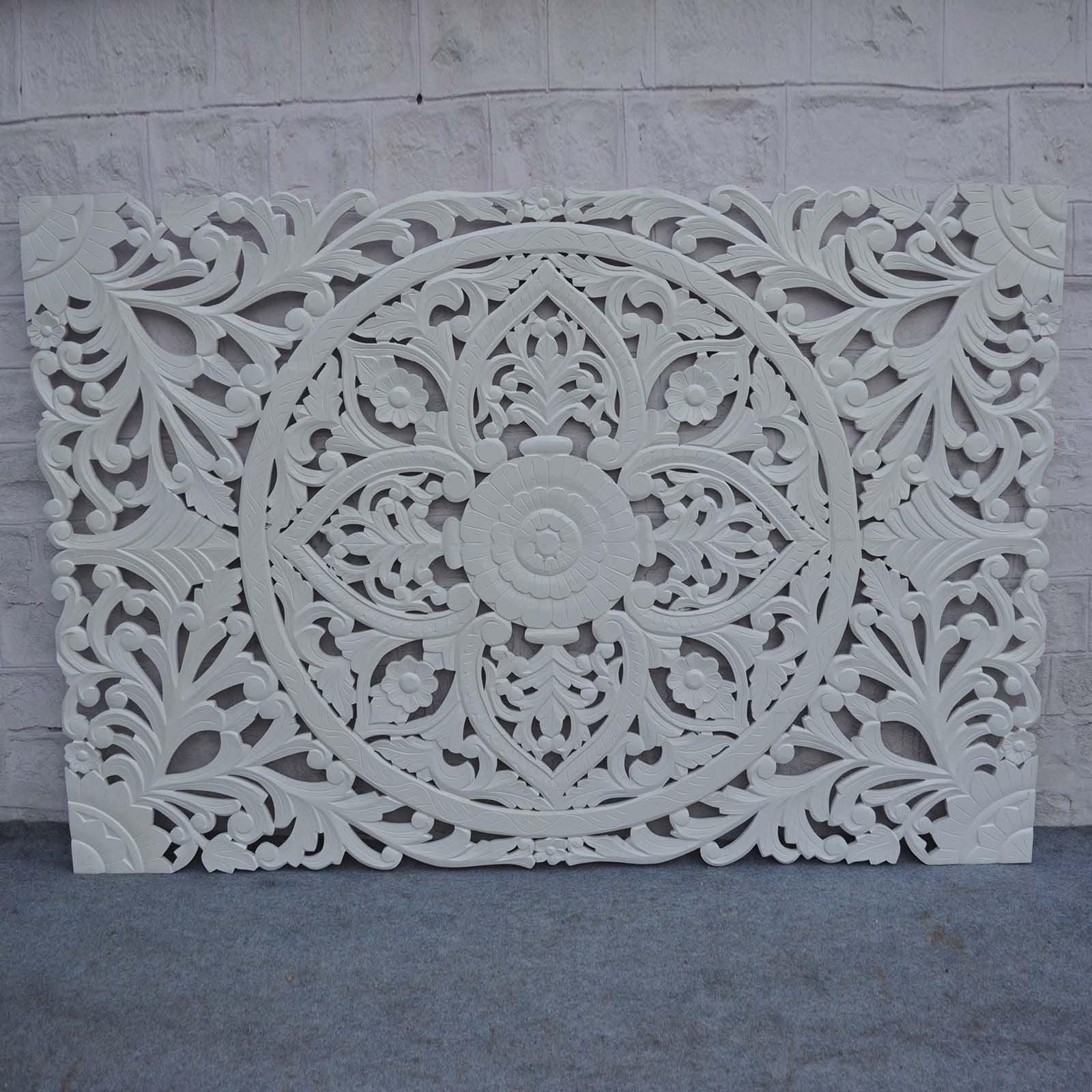 Elegant Dynasty Carved Panel White Bed Headboard - Perfect for Master Bedroom, Guest Room & Home Decor