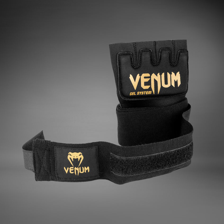 Venum Kontact Gel Glove Wraps - Premium Boxing Hand Wraps for MMA, Muay Thai & Training - Black/Gold - Ideal for Sparring, Bag Work & Fitness Training