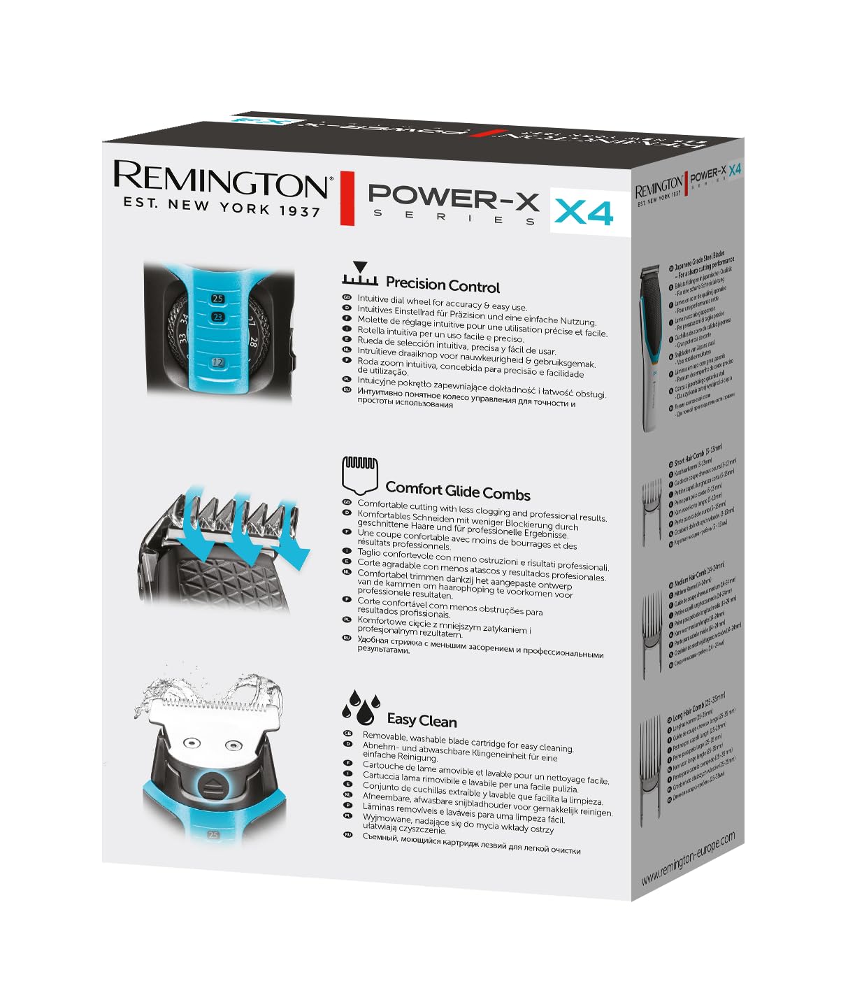 Remington Professional X4 Hair Trimmer with 3 Adjustable Combs (3-35mm) - Japanese Stainless Steel Blades, Cordless & Battery Powered - HC4000 Power X Series - Perfect for Home Haircuts, Beard Trimming & DIY Grooming