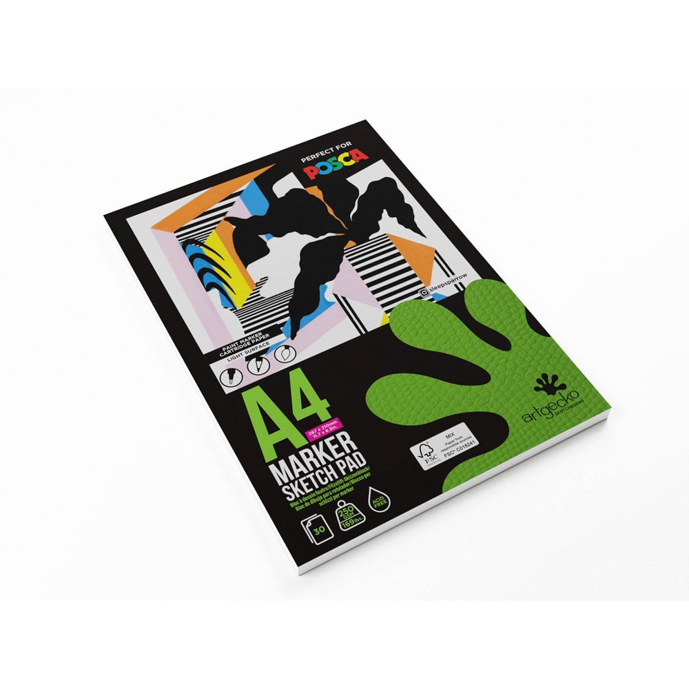 Artgecko Pro Marker Sketchpad - A4 Size 30 Sheets 250gsm Thick White Paper for Artists, Illustrators & Designers - Perfect for Marker Drawing, Sketching & Mixed Media Art Projects