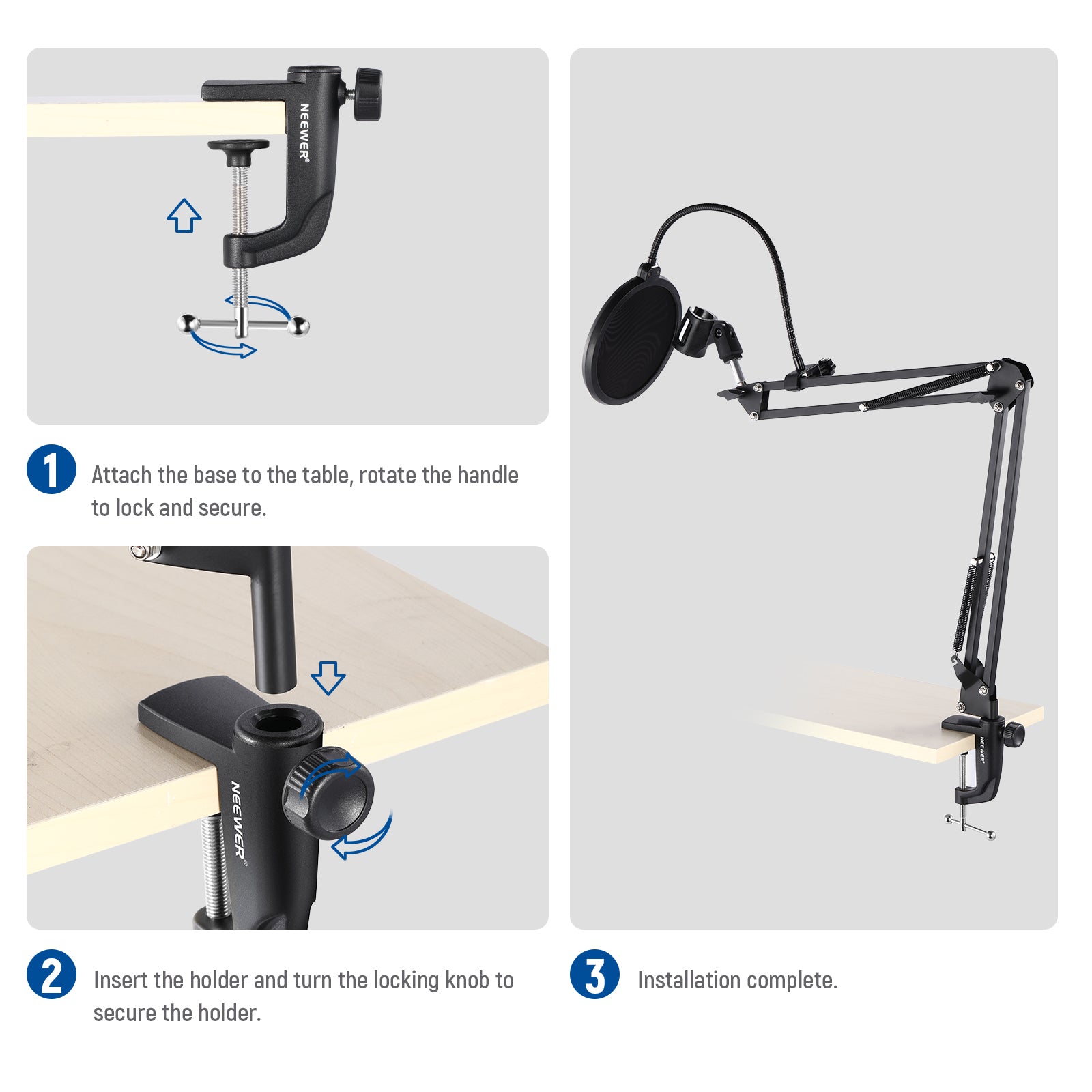Neewer Heavy Duty Metal C-Clamp Table Mount - Adjustable Camera, Light, and Microphone Holder for Photography, Videography & Studio Setup