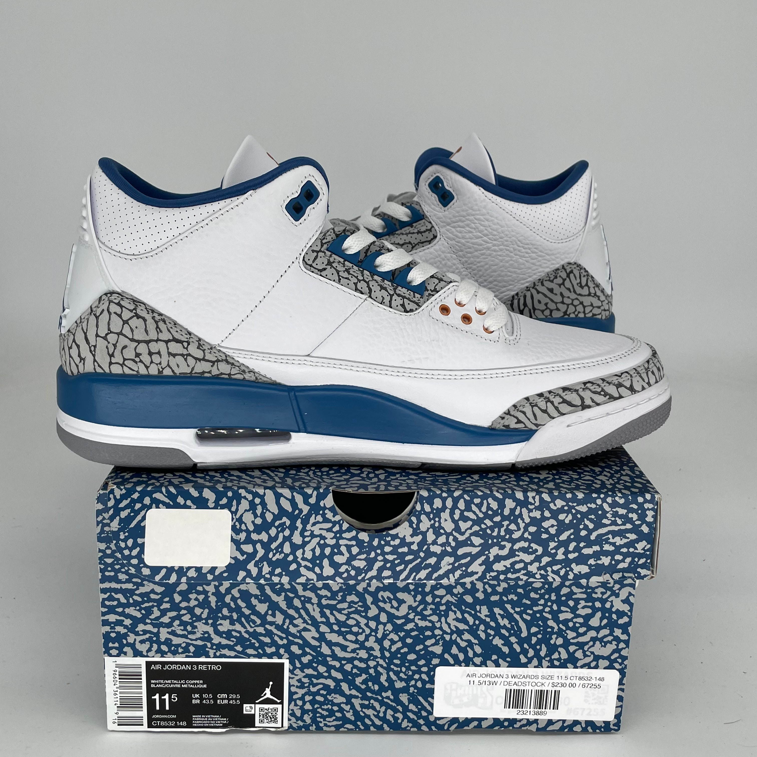 Original Air Jordan 3 Retro 'Wizards' Basketball Shoes - Size 11.5 (CT8532-148) - Men's Sneakers for Casual Wear & Street Fashion