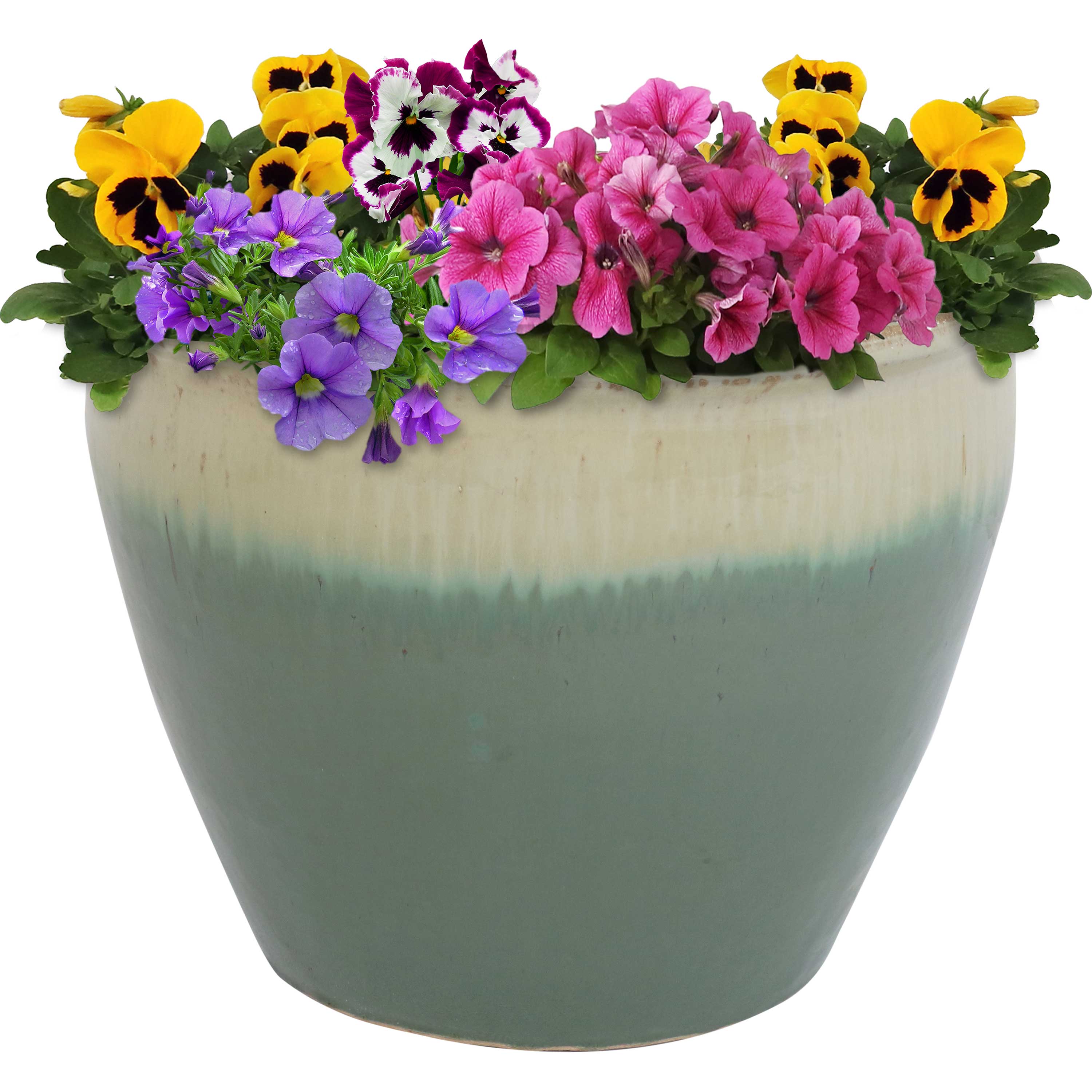 Sunnydaze Chalet Round Glazed Ceramic Planter with Drainage Hole - Outdoor Garden Flower Pot for Patio, Balcony & Home Decor