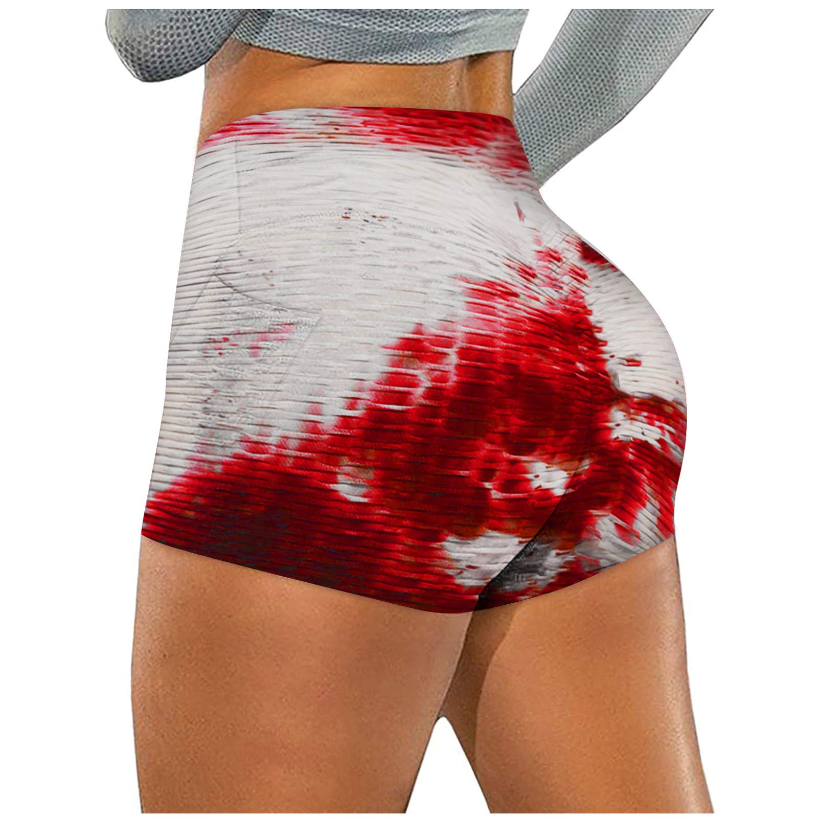YOHUIHU Women's Tie-Dye Wrinkled Stretch Shorts with Pockets - Running, Yoga, Fitness & Biker Shorts for Workout, Gym, Cycling and Casual Wear