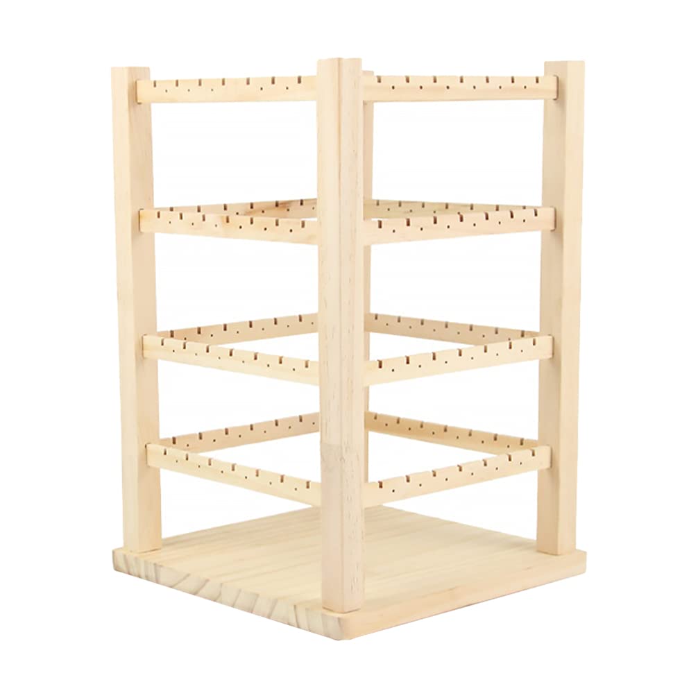 HEALLILY Wooden Rotating Jewelry Stand - Earring Holder & Organizer Display Rack for Necklaces, Rings, Bracelets - Perfect for Bedroom, Bathroom, Vanity Dresser & Jewelry Store Display