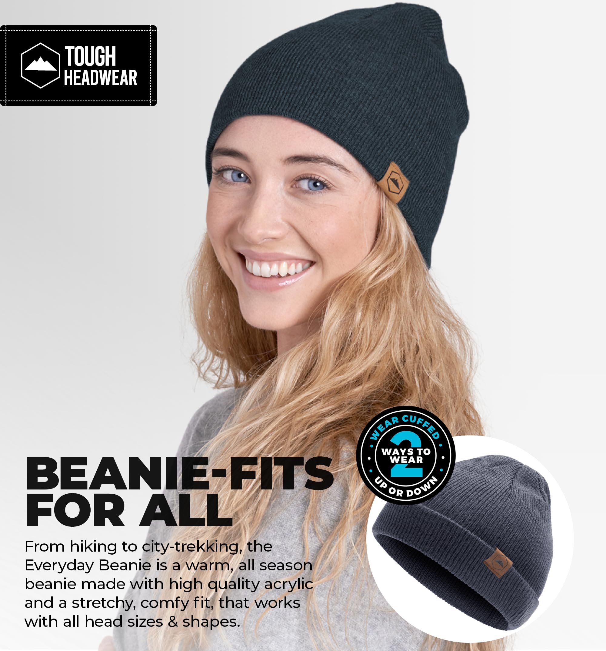 Tough Headwear Daily Knit Beanie - Warm Winter Hats for Men & Women - Cold Weather Knitted Caps for Outdoor Activities, Skiing & Snowboarding