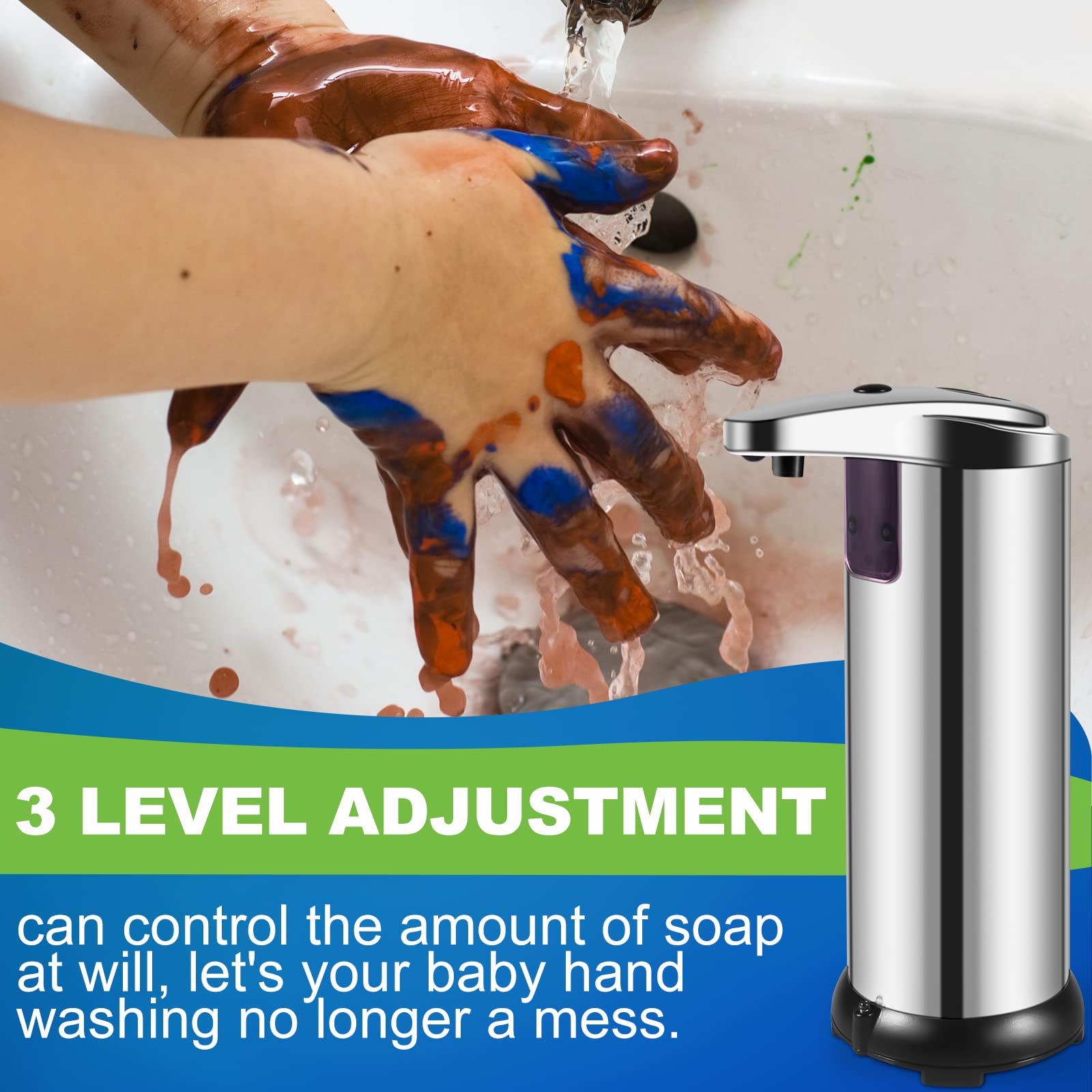 Automatic Touchless Soap Dispenser for Kitchen & Bathroom - Hands-Free Liquid Soap Dispenser with Silver Finish (Model W-211) - Perfect for Sink Countertops, Restaurants, and Public Restrooms