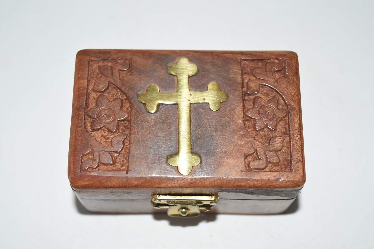 Nature's Enlightenment Cross Inlaid Rectangle Rosary Bead Box - Crystal Storage, Altar Supplies, Spiritual Gift for Prayer & Meditation | Perfect for Home Altar, Church Use & Thoughtful Christian Gifts
