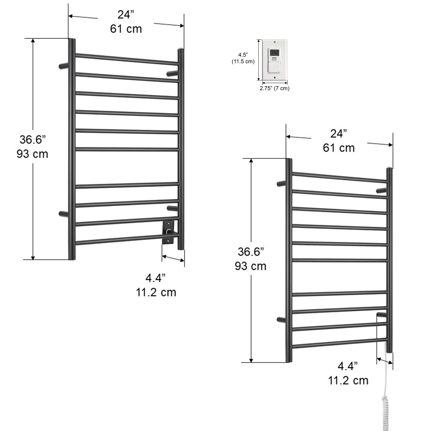 Ancona Novara 10 Bar Dual Wall Mounted Towel Warmer - Matte Black Finish with Digital Timer - Perfect for Bathrooms, Spas & Luxury Home Heating