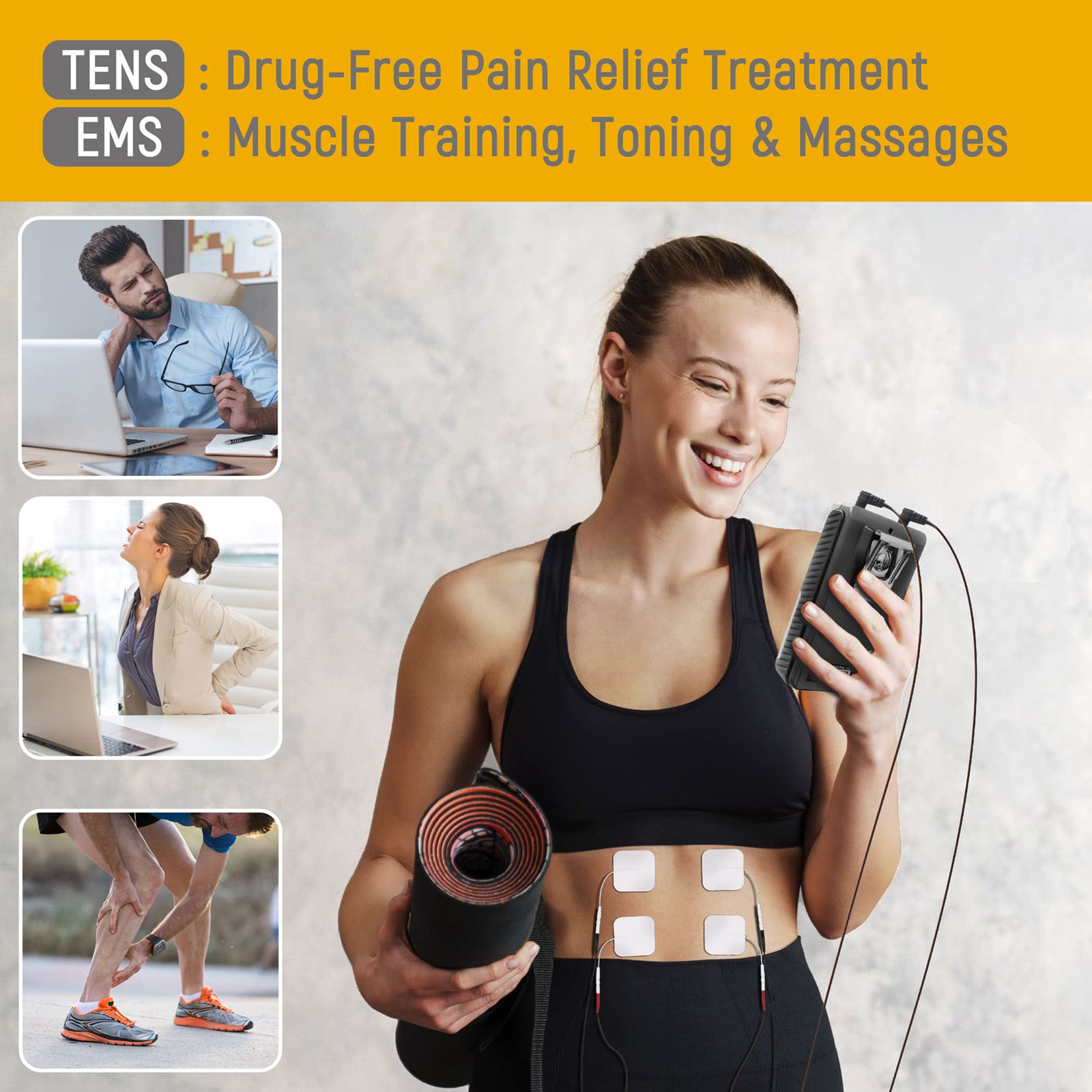 iSTIM EV-805 TENS EMS 4 Channel Rechargeable Muscle Stimulator - 24 Programs with Backlit Display for Pain Relief & Muscle Recovery - Includes Electrode Pads - Perfect for Back Pain, Sports Recovery & Physical Therapy