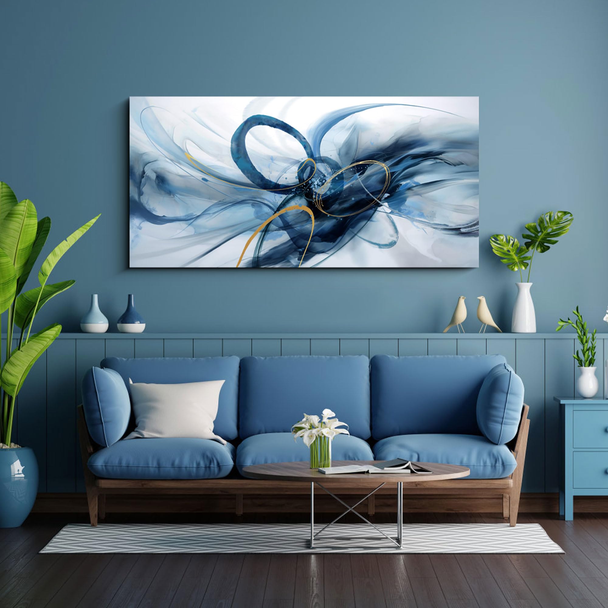 XLSJERST Abstract Blue and White Canvas Wall Art - Modern Home Decor for Living Room, Bedroom & Office | Perfect for Contemporary Spaces & Gift Giving