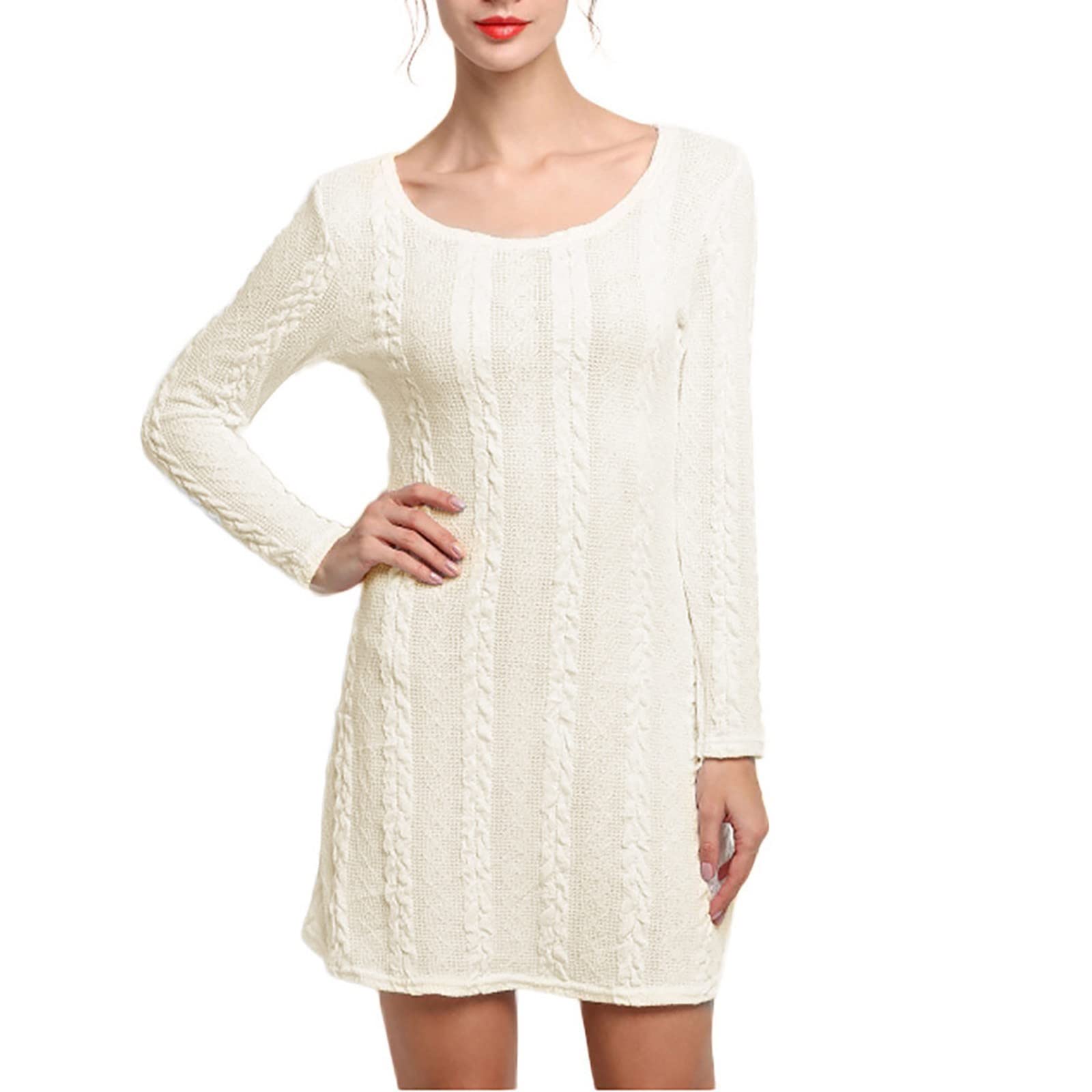 LIJCC Women's Casual Wrap Dress with Long Sleeves - Soft Knit Sweater Dress with Round Neck - Perfect for Office, Date Night & Fall Outfits