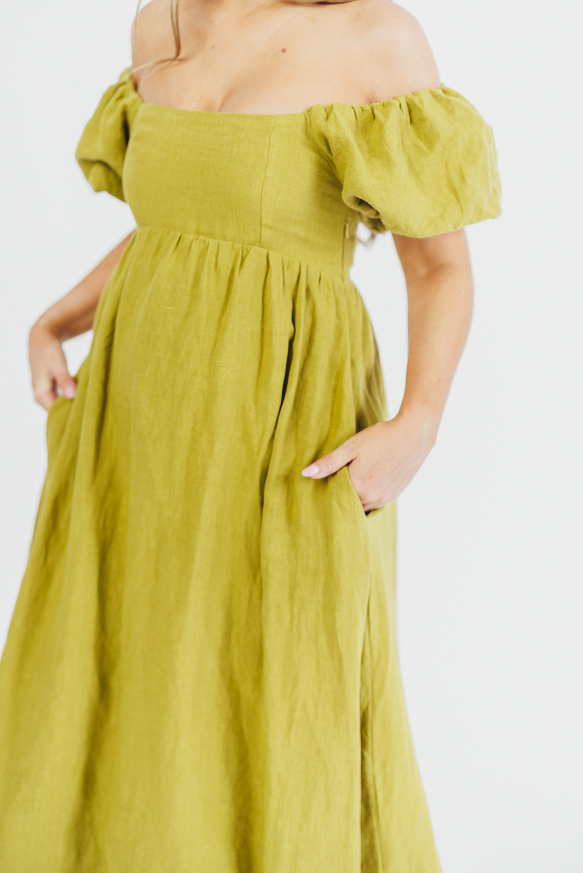 Candace Maxi Dress in Olive - 100% Linen Bump Friendly Maternity Dress for Women - Perfect for Summer, Beach, and Casual Outings