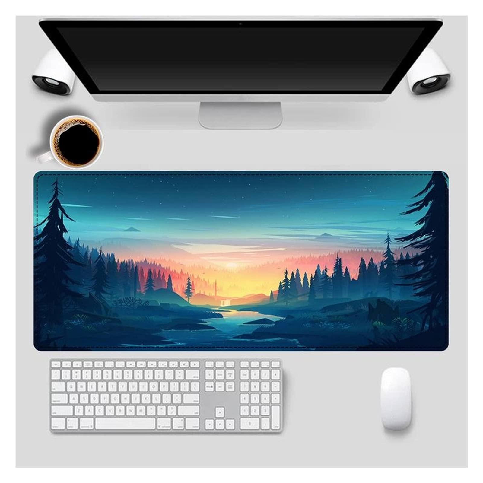 HMGANG Large Gaming Mouse Pad 30x60cm - Deep Forest Firewatch Design, Non-Slip Rubber Base, Smooth Surface for CS:GO, LOL, PC & Laptop Gaming - Perfect for Office Work & Esports Tournaments (Color: A1)
