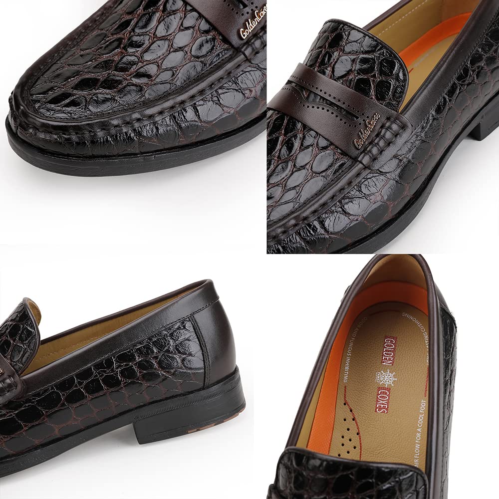 Premium Men's Leather Penny Loafers - Formal Dress Shoes with Crocodile Print - Soft Slip-On Loafers for Business & Casual Wear - Perfect for Office, Weddings & Special Occasions