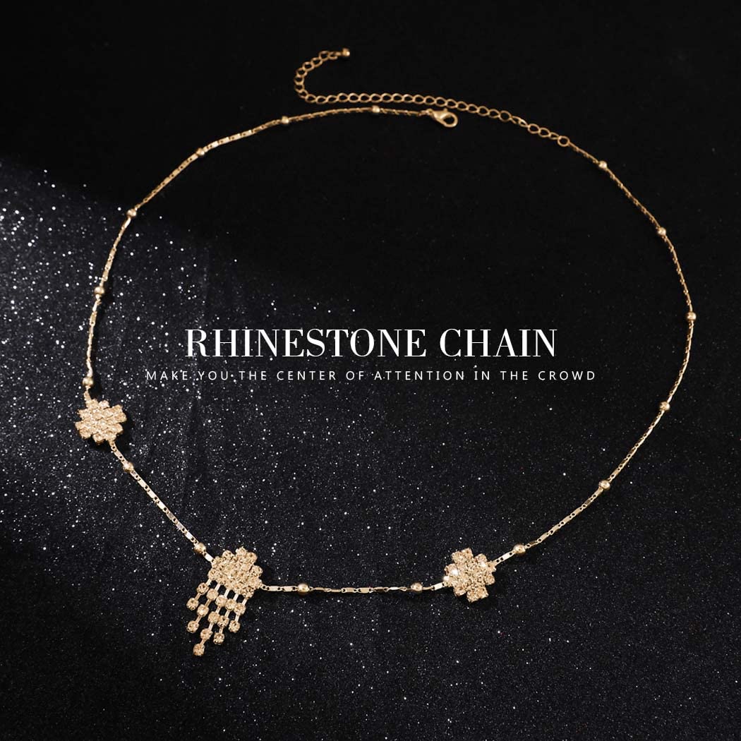 Unsutuo Rhinestone Bridal Head Chain Jewelry - Gold Crystal Forehead Hair Accessory for Women & Girls - Perfect for Weddings, Boho Parties & Festivals (Gold)