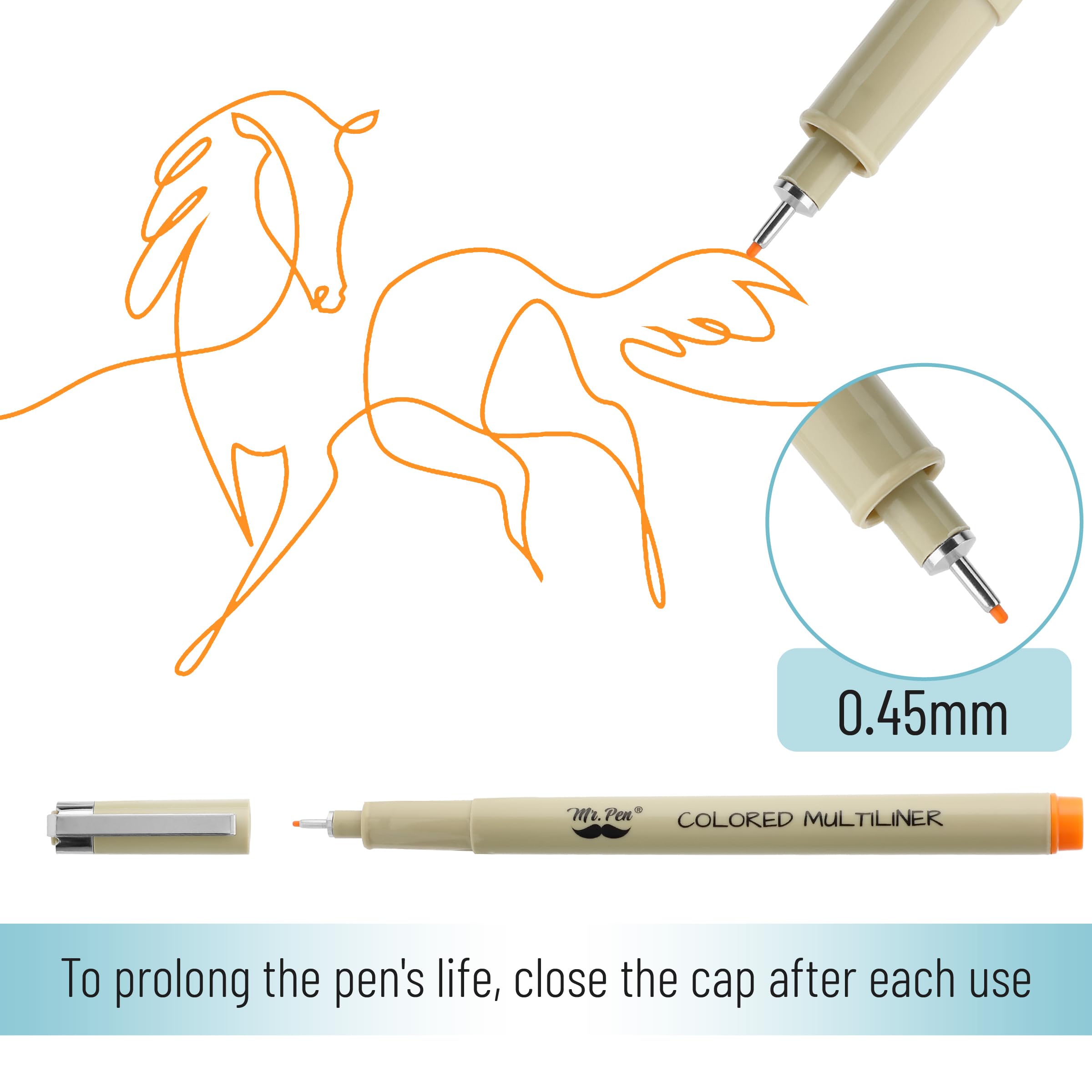 Mr. Pen- 8 Pack 0.45mm Fine Point Drawing Pens for Artists, Colorful Fineliner Pens for Sketching, Bible Journaling & Art Projects - Perfect for Sketchbooks, Bullet Journals & Calligraphy