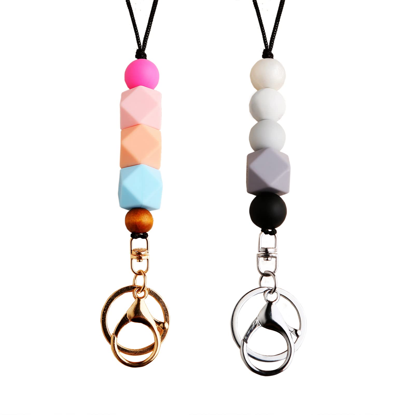 2PCS Boho Beaded Lanyards for Teachers, Nurses & Women - Stylish ID Badge & Key Holder for Work & School