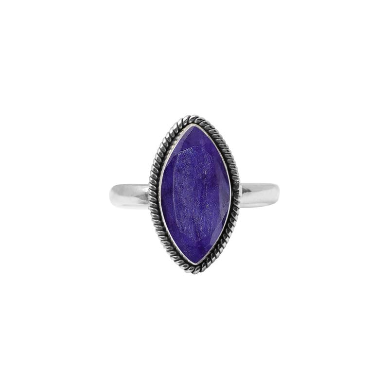 Blue Sapphire Sterling Silver Ring for Women - 925 Handmade Marquise Gemstone Statement Ring | Size US 11 | Christmas Gift, Promise Ring, Birthday Present for Her | Perfect for Weddings, Anniversaries & Special Occasions