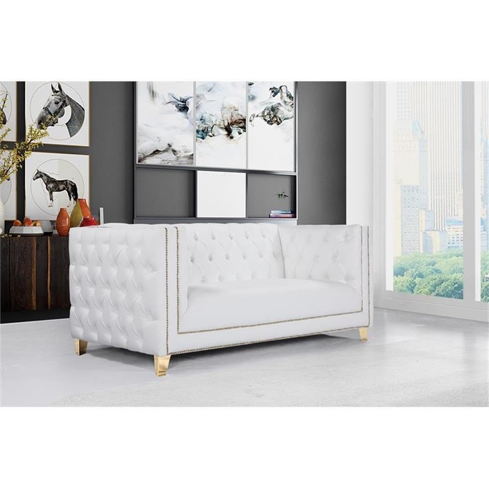 Trent Home Modern White Faux Leather & Iron Loveseat - Perfect for Living Room, Office or Small Space Decor
