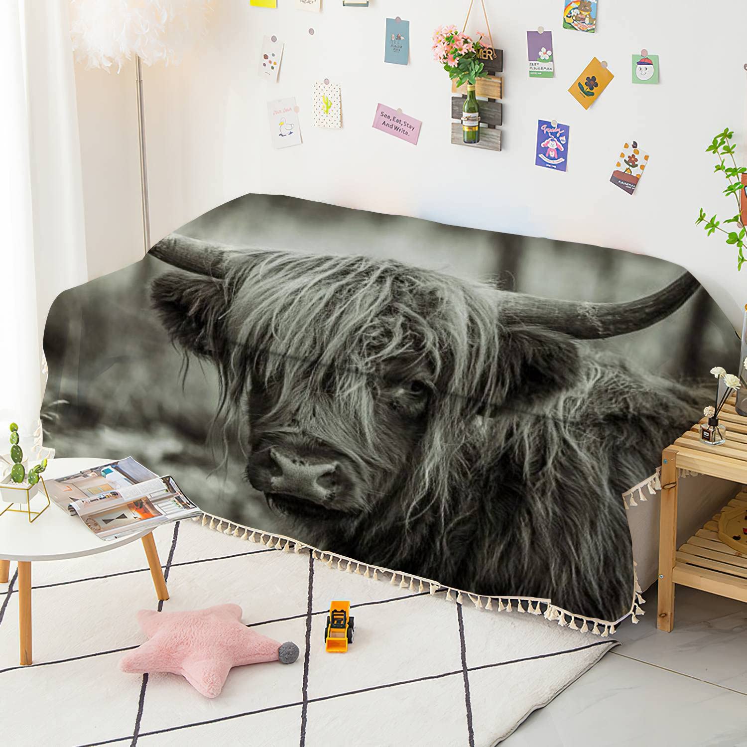 Highland Cow Print Washable Sofa Cover Slipcover - 70x90 Inch Stretchable Couch Protector for Pets, Living Room & Bedroom - Soft Furniture Throw Blanket for Home Decor & Cozy Comfort