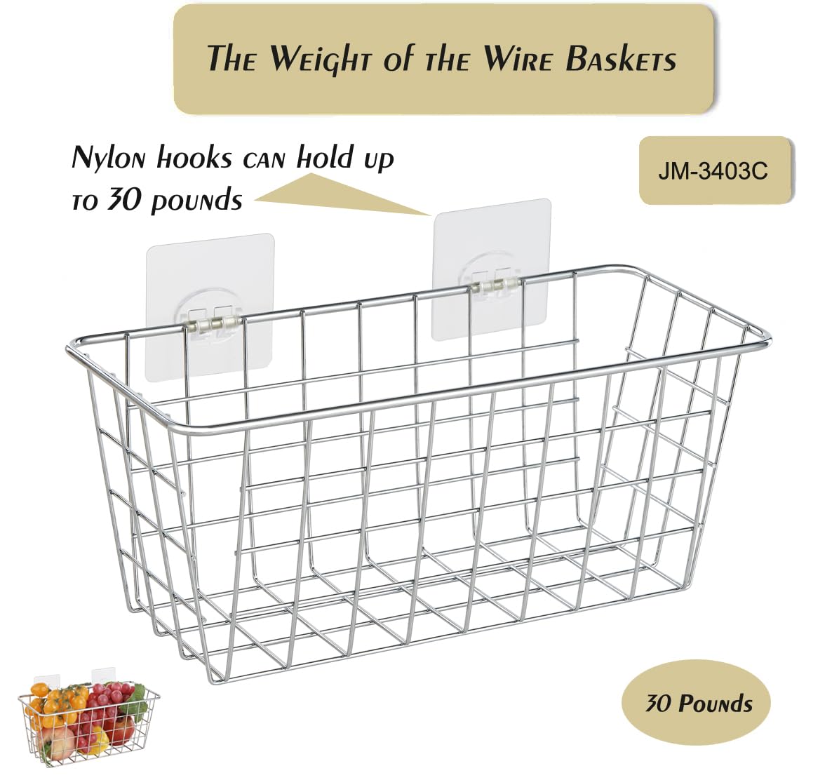 2 Pack Hanging Storage Baskets - No Drill Bathroom & Kitchen Organizer with Damage-Free Adhesive Tape - Space Saving Cabinet Storage Solution for Bathroom, Kitchen, Pantry & Closet Organization