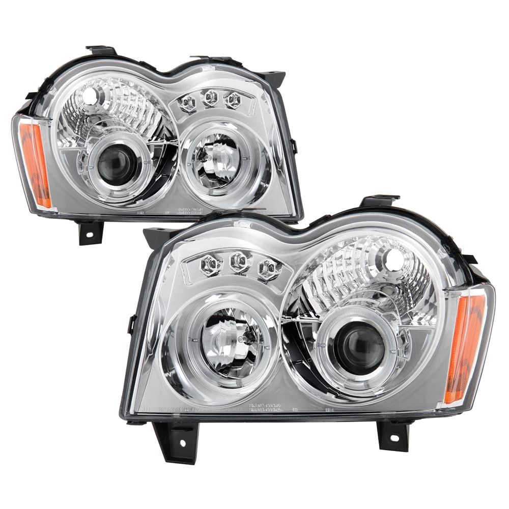 2005-2007 Jeep Grand Cherokee LED Projector Headlights with Halo - Aftermarket Replacement Headlamps - Upgrade for Better Night Visibility & Style