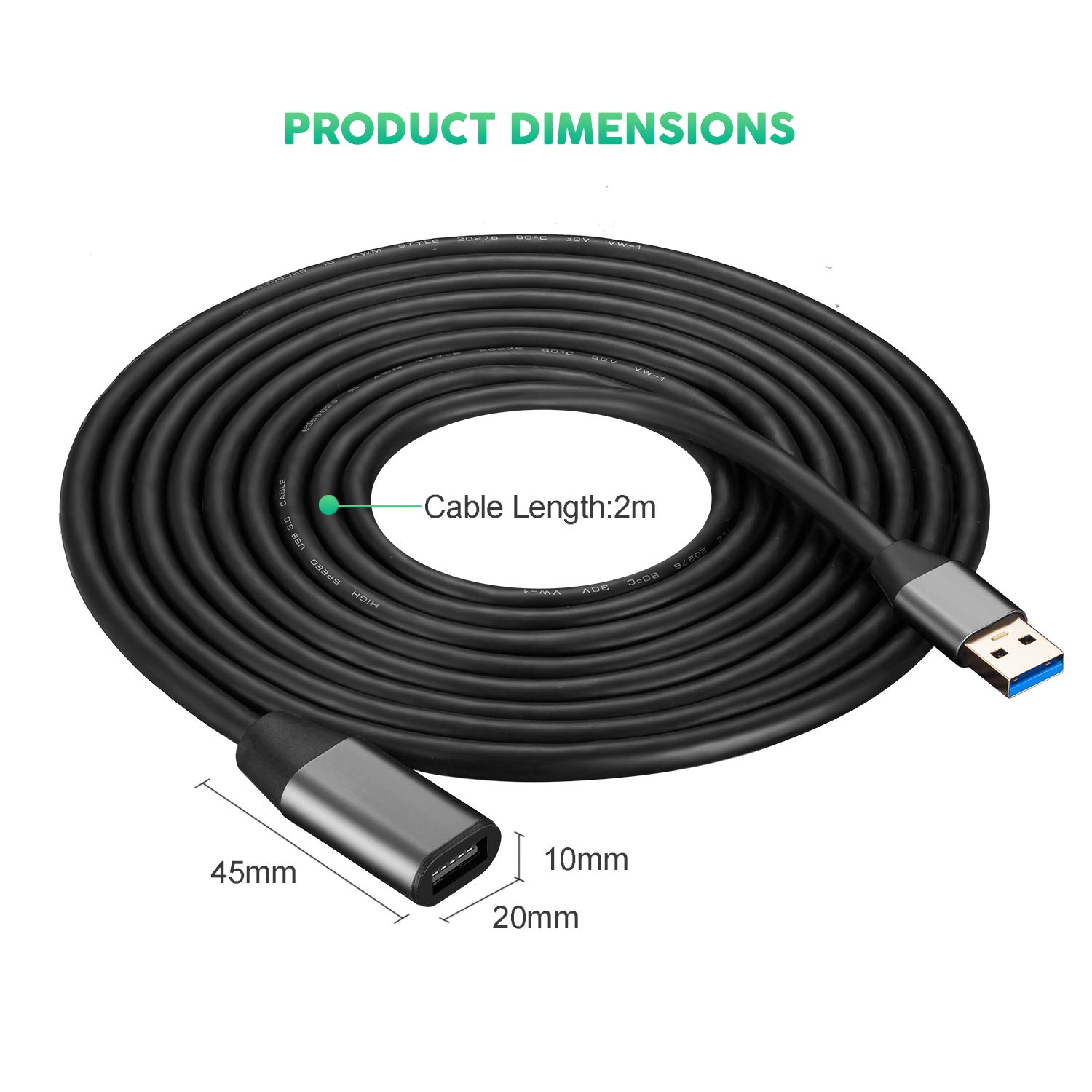 XXONE USB 3.0 Extension Cable 20ft - SuperSpeed A Male to Female Cord for Printer, Xbox, Hard Drive - Home & Office Use