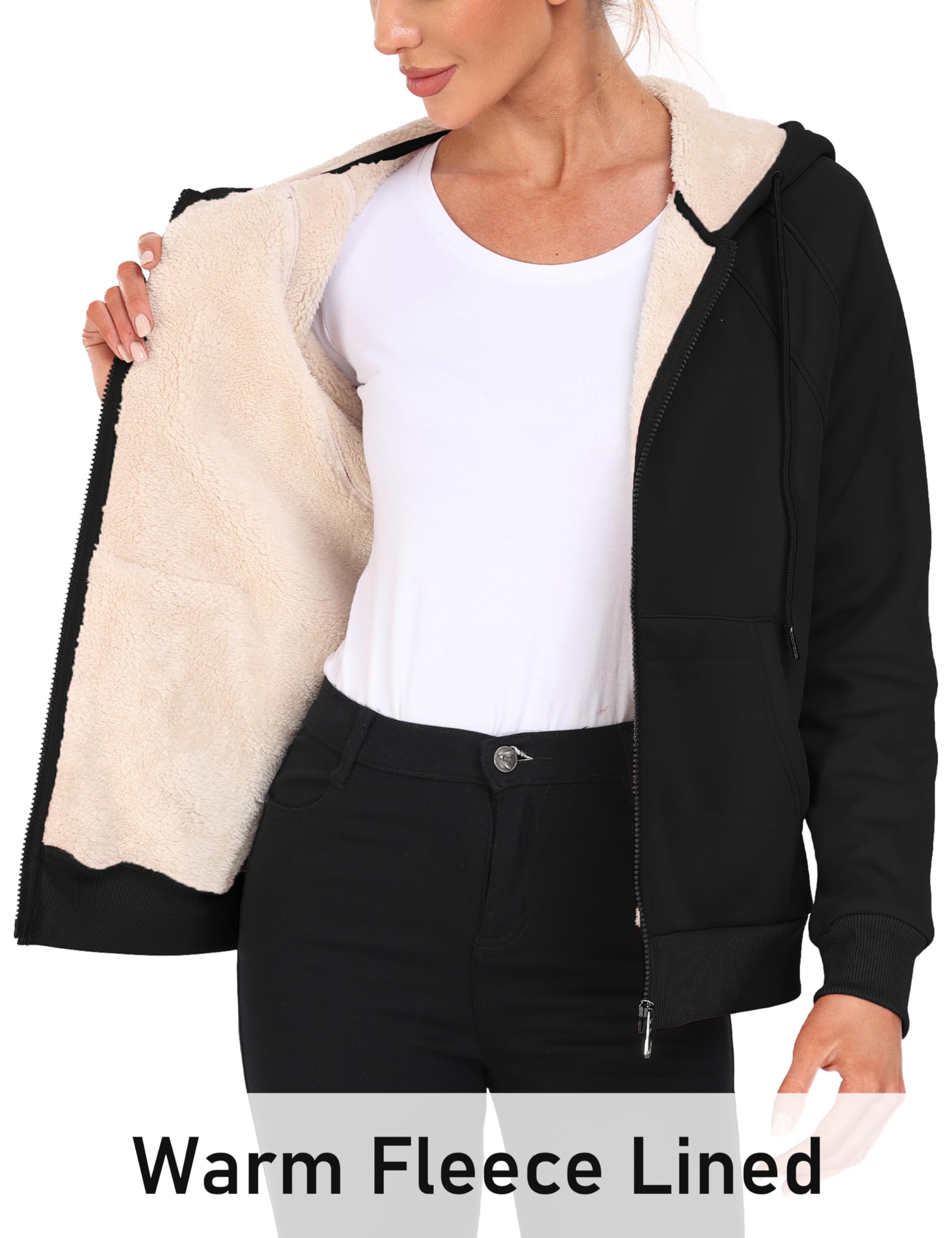 MoFiz Women's Fleece Zip Up Hoodie - Warm Sherpa Lined Winter Sweatshirt with Pockets | Cozy Casual Wear for Outdoor Activities & Lounge